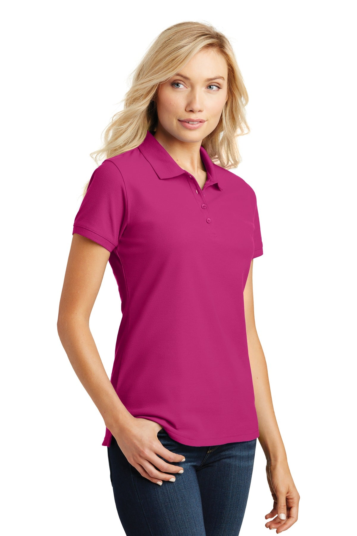 Port Authority Women's Core Classic Pique Polo. L100 - Pink Azalea - three_q