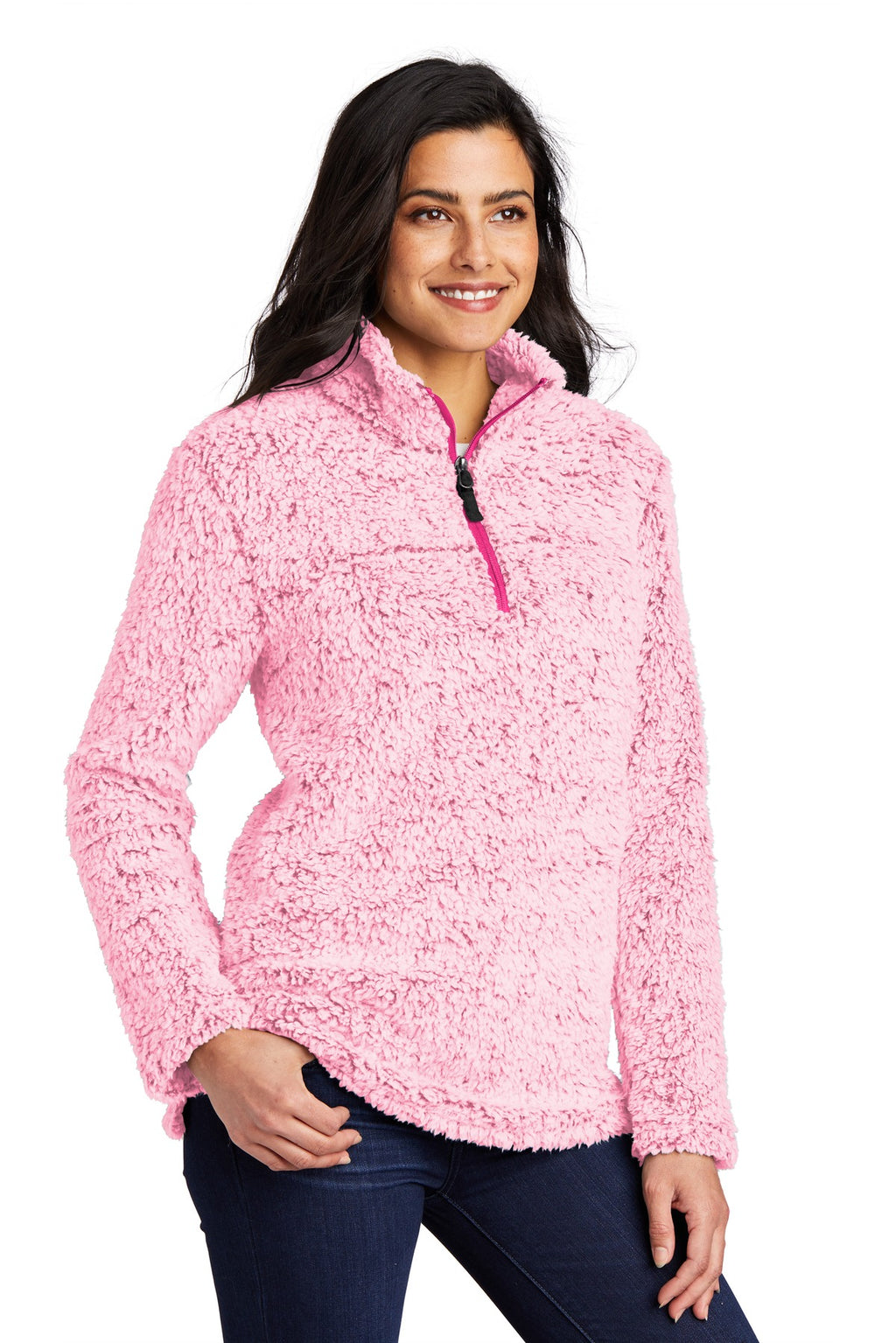 Port Authority Women's Cozy 1/4-Zip Fleece L130 - Pop Raspberry Heather - three_q