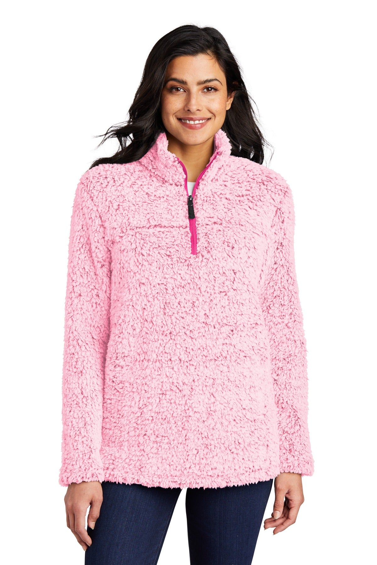 Port Authority Women's Cozy 1/4-Zip Fleece L130 - Pop Raspberry Heather - front