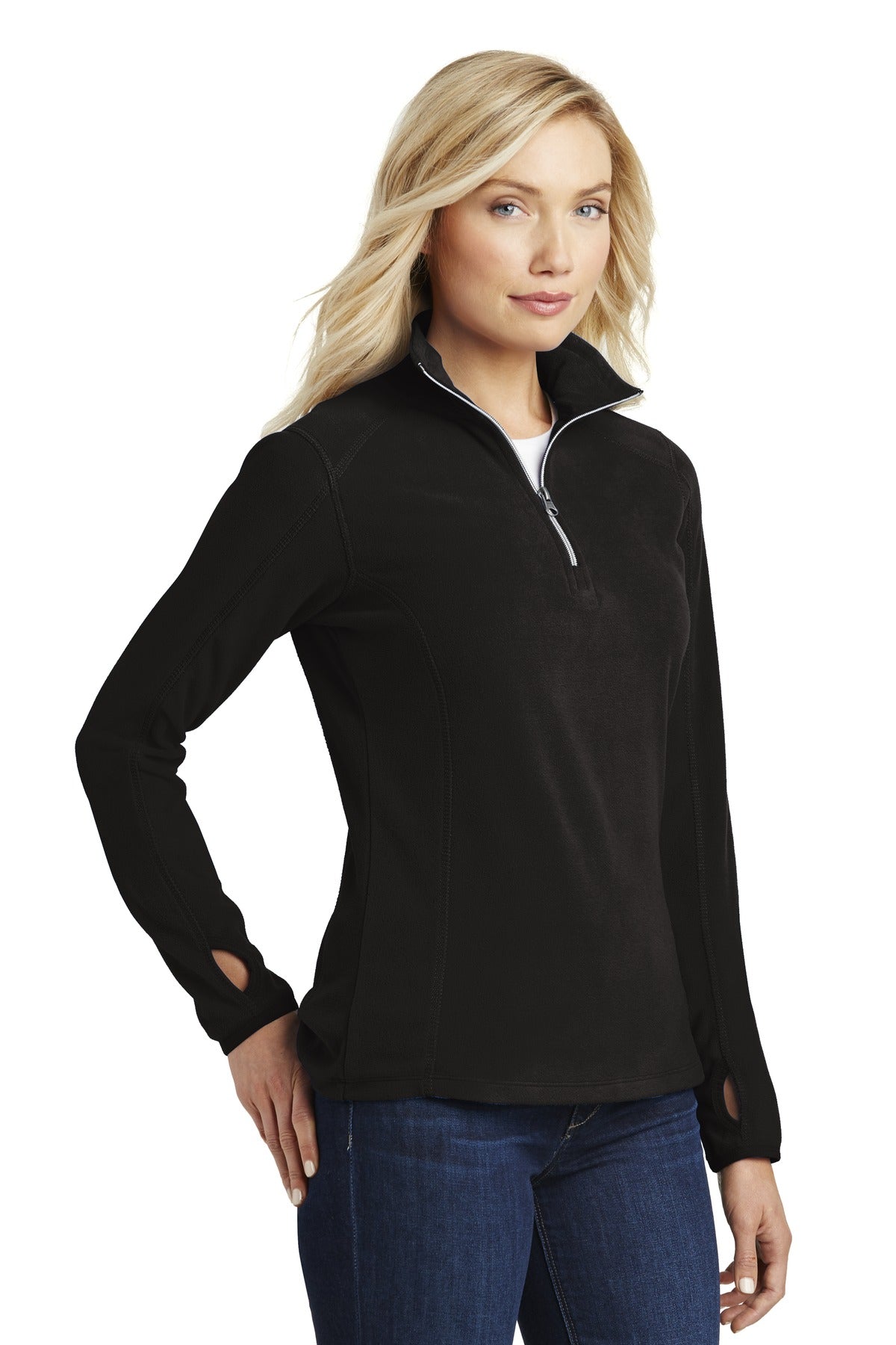 Port Authority Women's Microfleece 1/2-Zip Pullover. L224 - Black - three_q