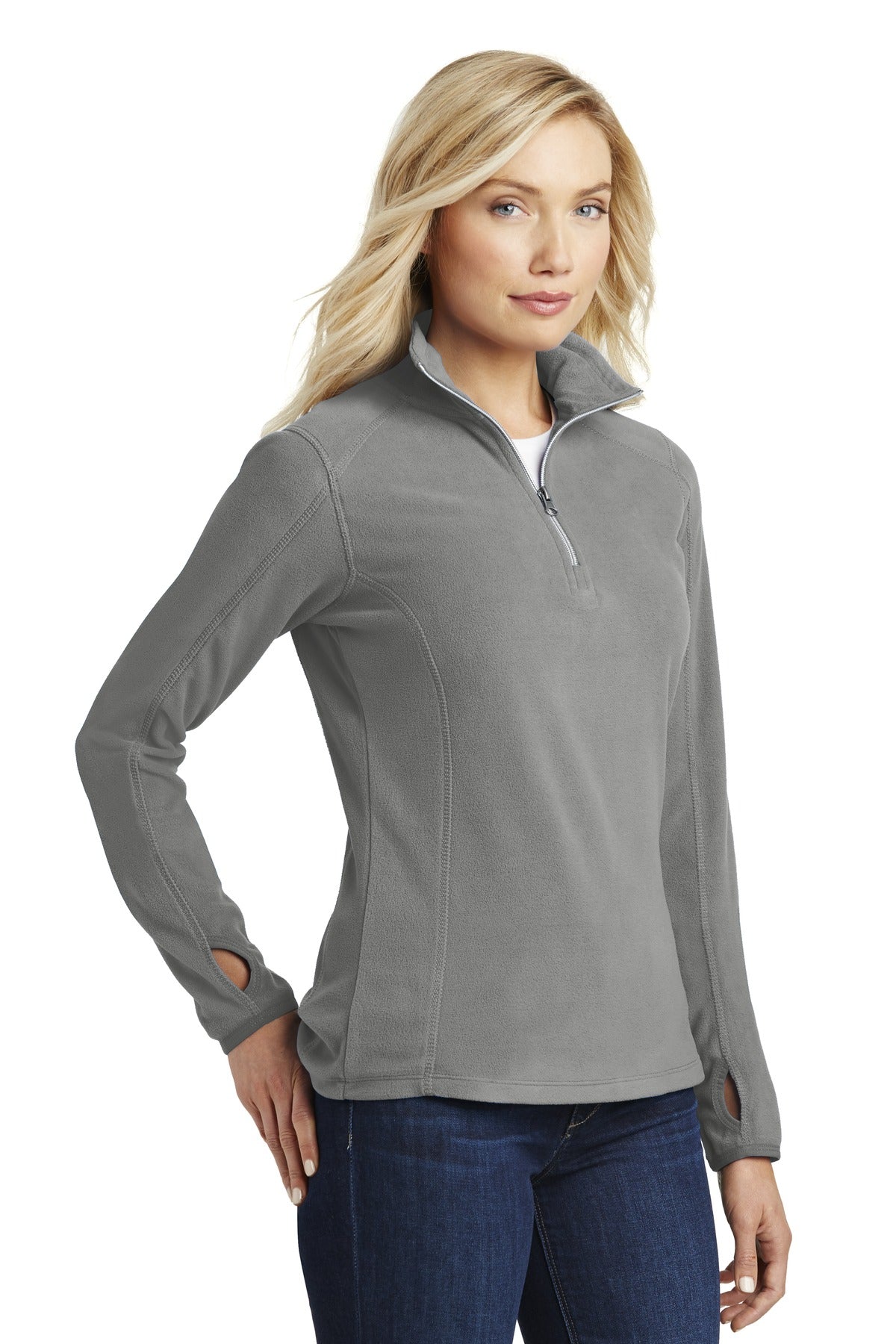 Port Authority Women's Microfleece 1/2-Zip Pullover. L224 - Pearl Grey - three_q
