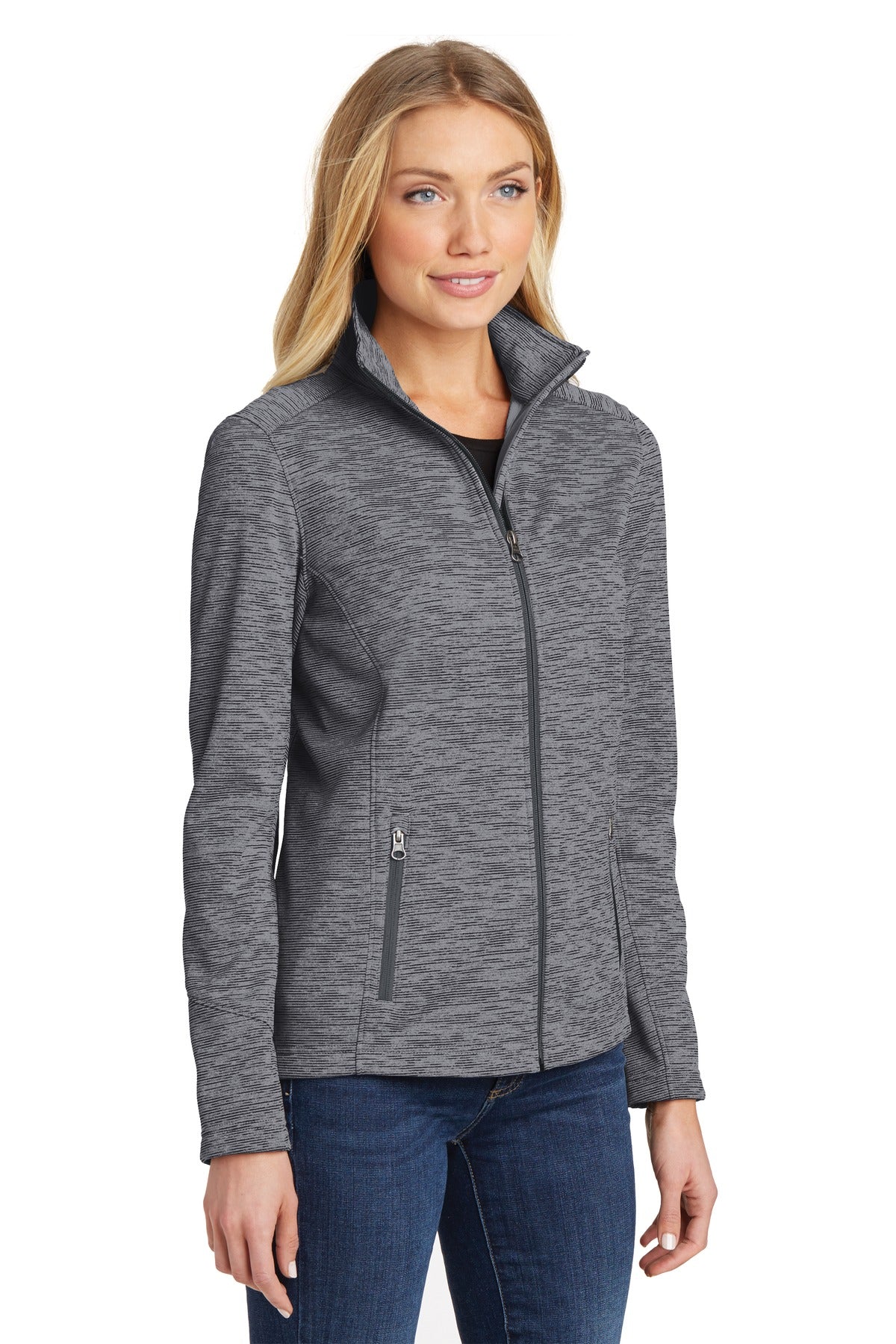 Port Authority Women's Digi Stripe Fleece Jacket. L231 - Black - three_q