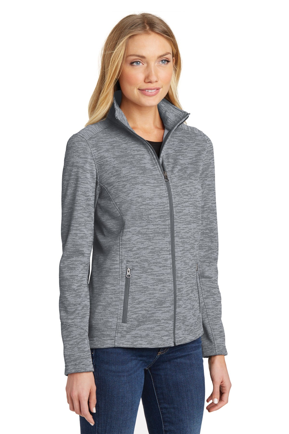 Port Authority Women's Digi Stripe Fleece Jacket. L231 - Grey - three_q