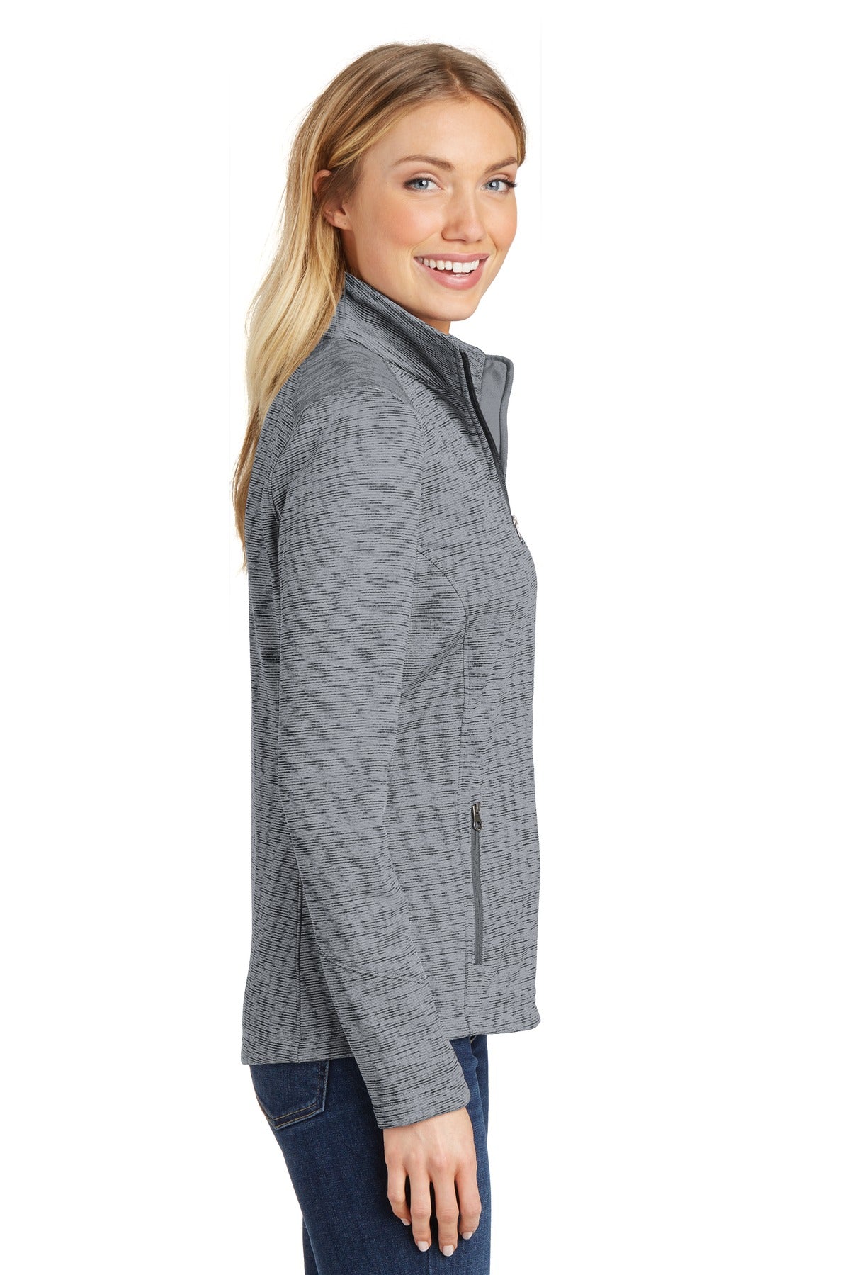 Port Authority Women's Digi Stripe Fleece Jacket. L231 - Grey - side