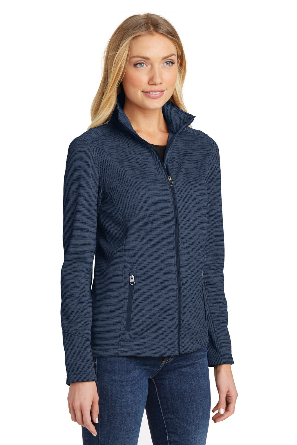 Port Authority Women's Digi Stripe Fleece Jacket. L231 - Navy - three_q
