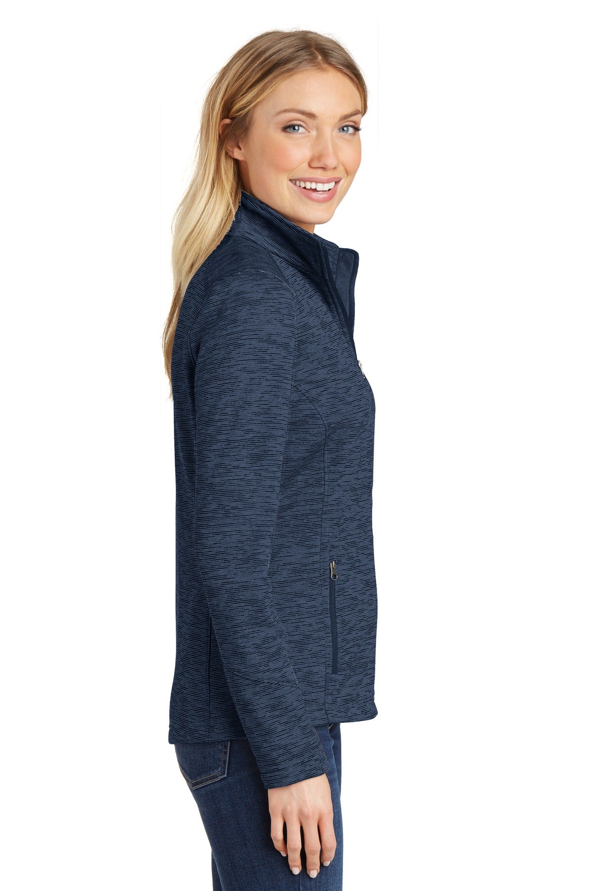 Port Authority Women's Digi Stripe Fleece Jacket. L231 - Navy - side