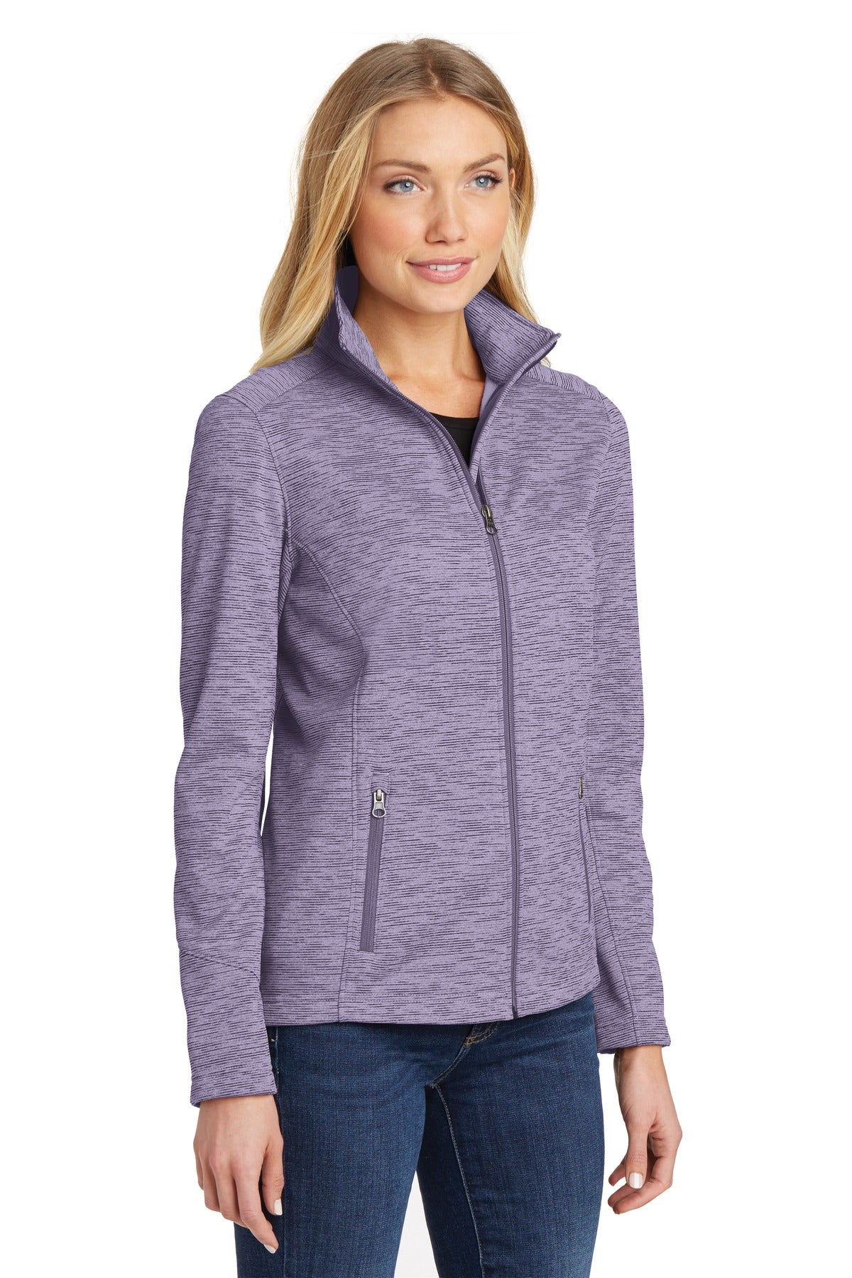 Port Authority Women's Digi Stripe Fleece Jacket. L231 - Purple - three_q