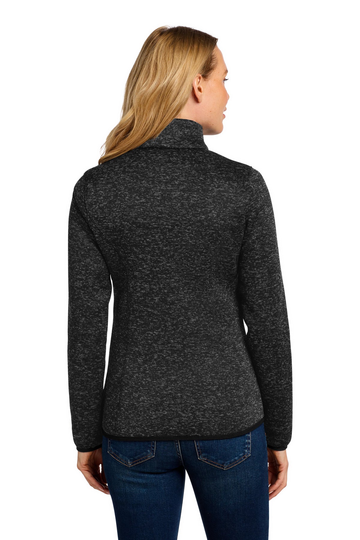 Port Authority Women's Sweater Fleece Jacket. L232 - Black Heather - back