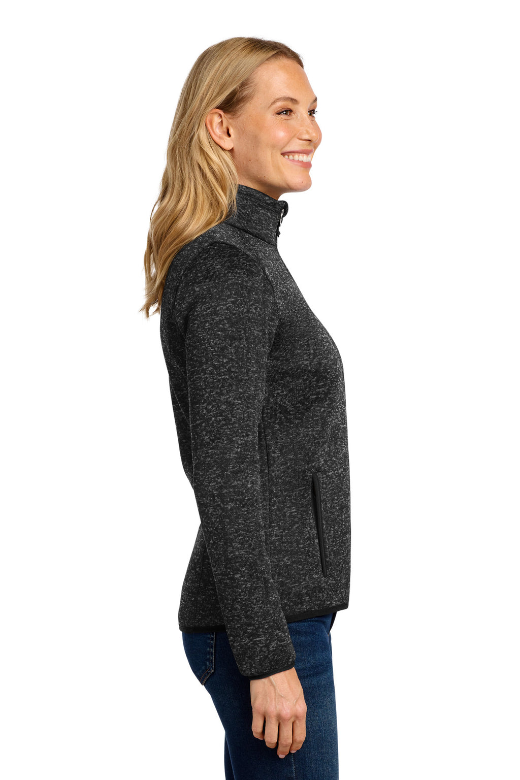 Port Authority Women's Sweater Fleece Jacket. L232 - Black Heather - side