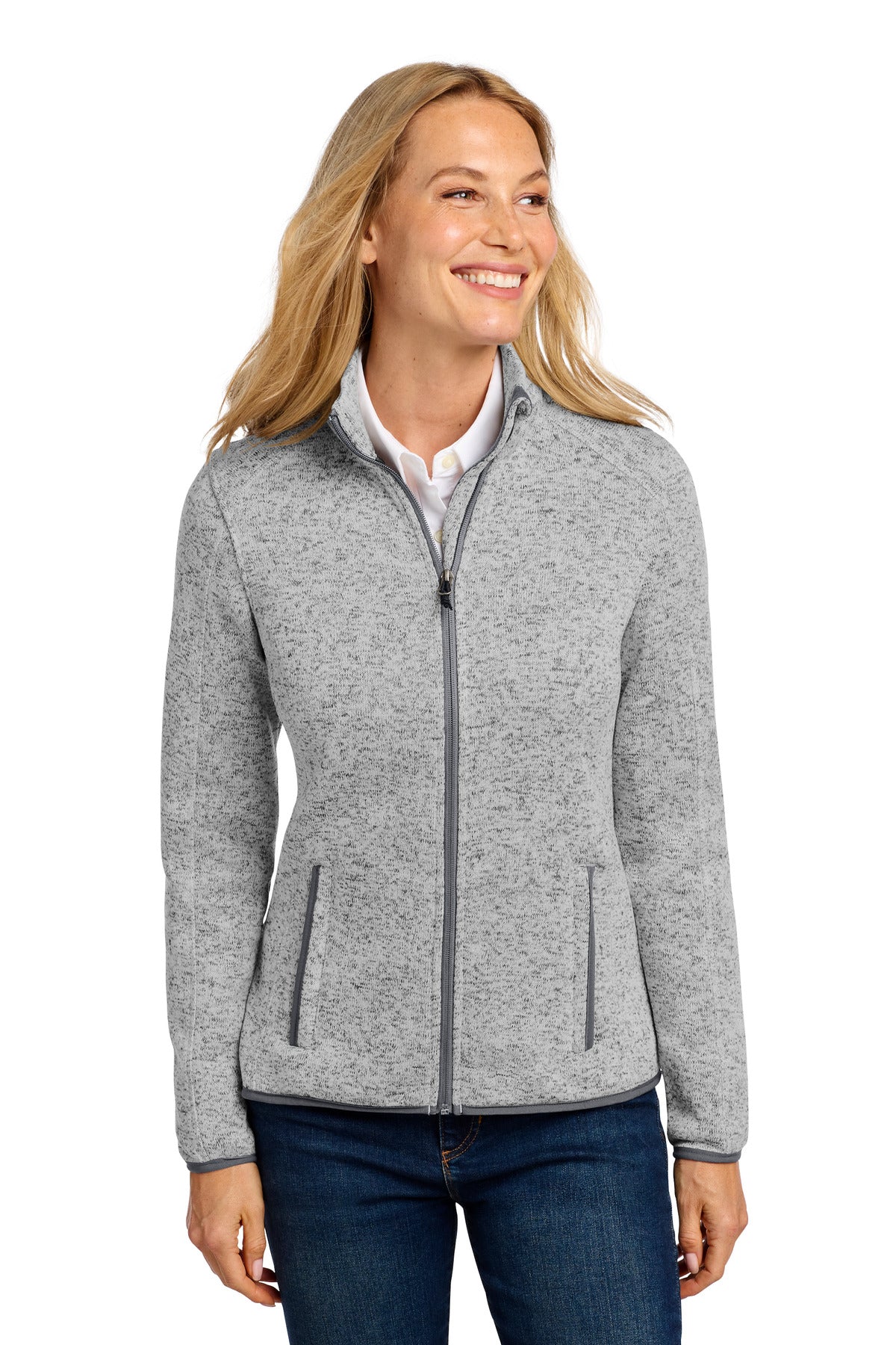 Port Authority Women's Sweater Fleece Jacket. L232 - Grey Heather - front