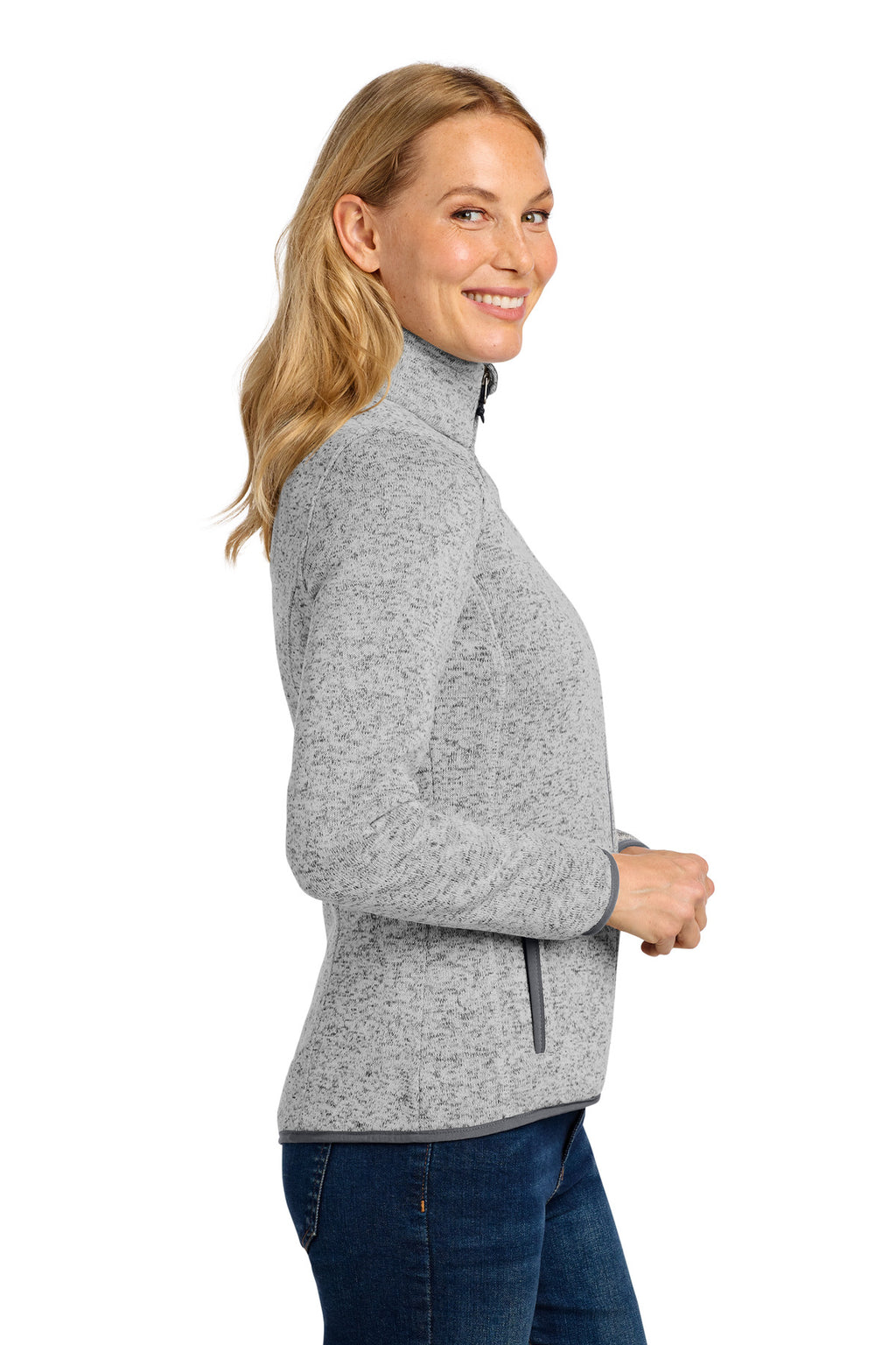 Port Authority Women's Sweater Fleece Jacket. L232 - Grey Heather - side