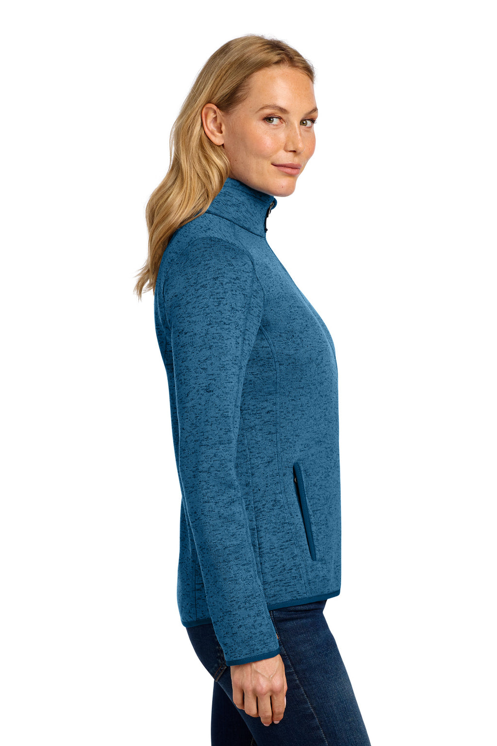 Port Authority Women's Sweater Fleece Jacket. L232 - Medium Blue Heather - side