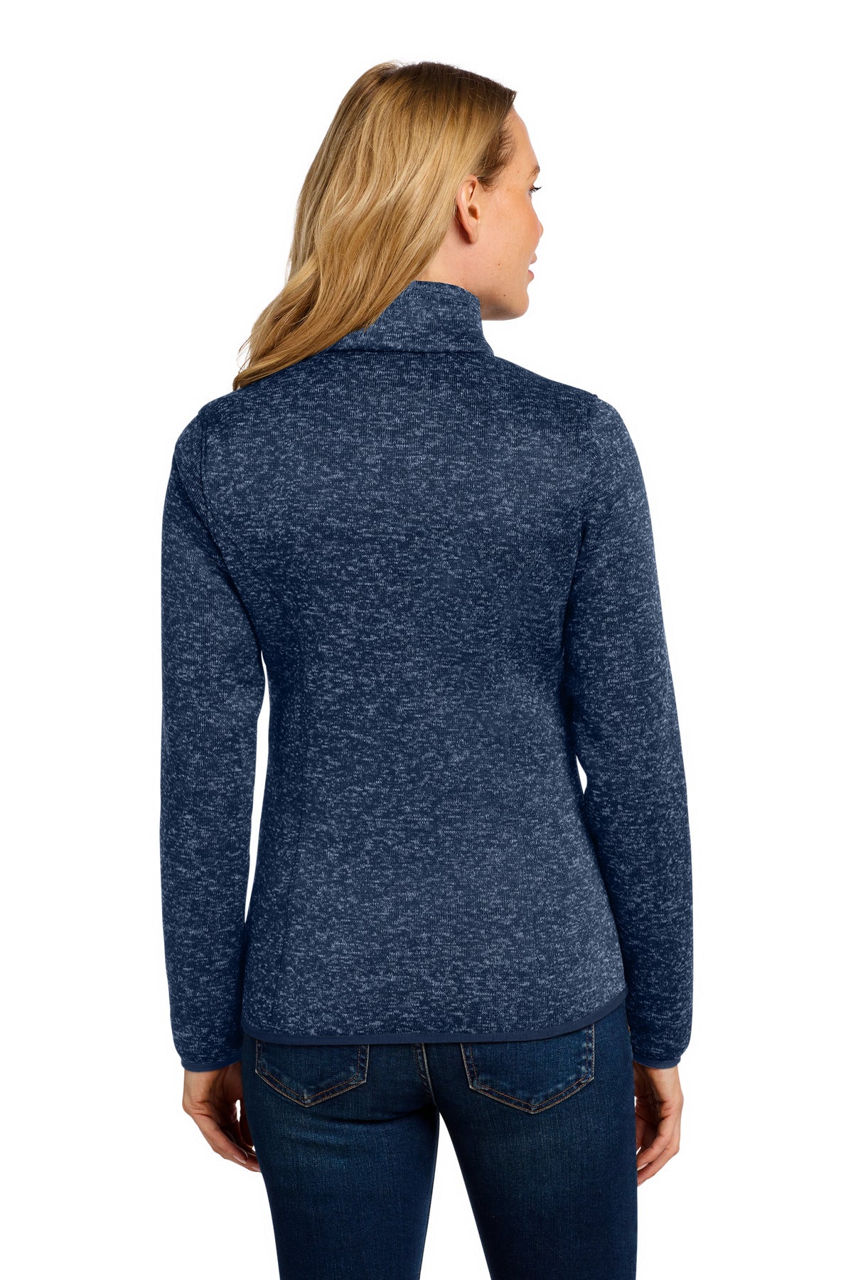 Port Authority Women's Sweater Fleece Jacket. L232 - River Blue Navy Heather - back