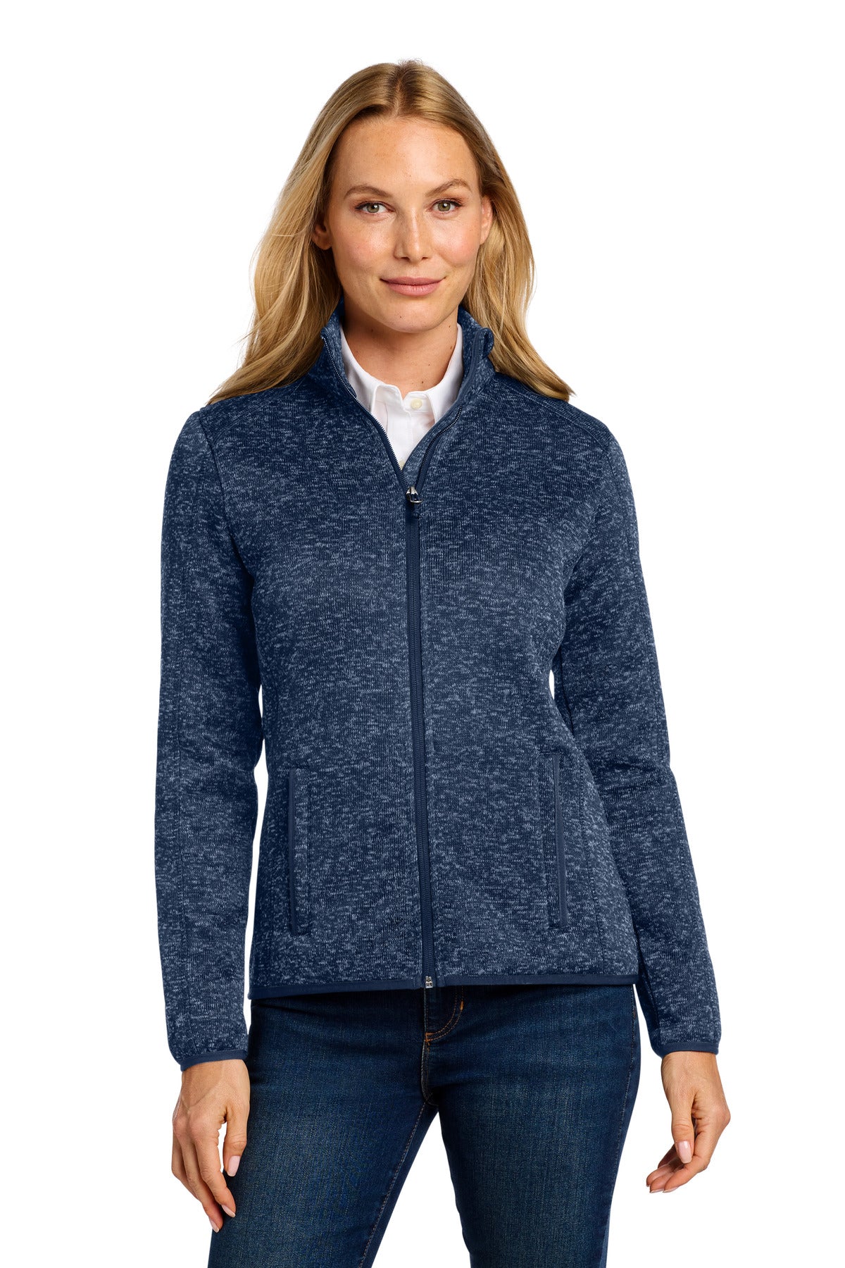 Port Authority Women's Sweater Fleece Jacket. L232 - River Blue Navy Heather - front