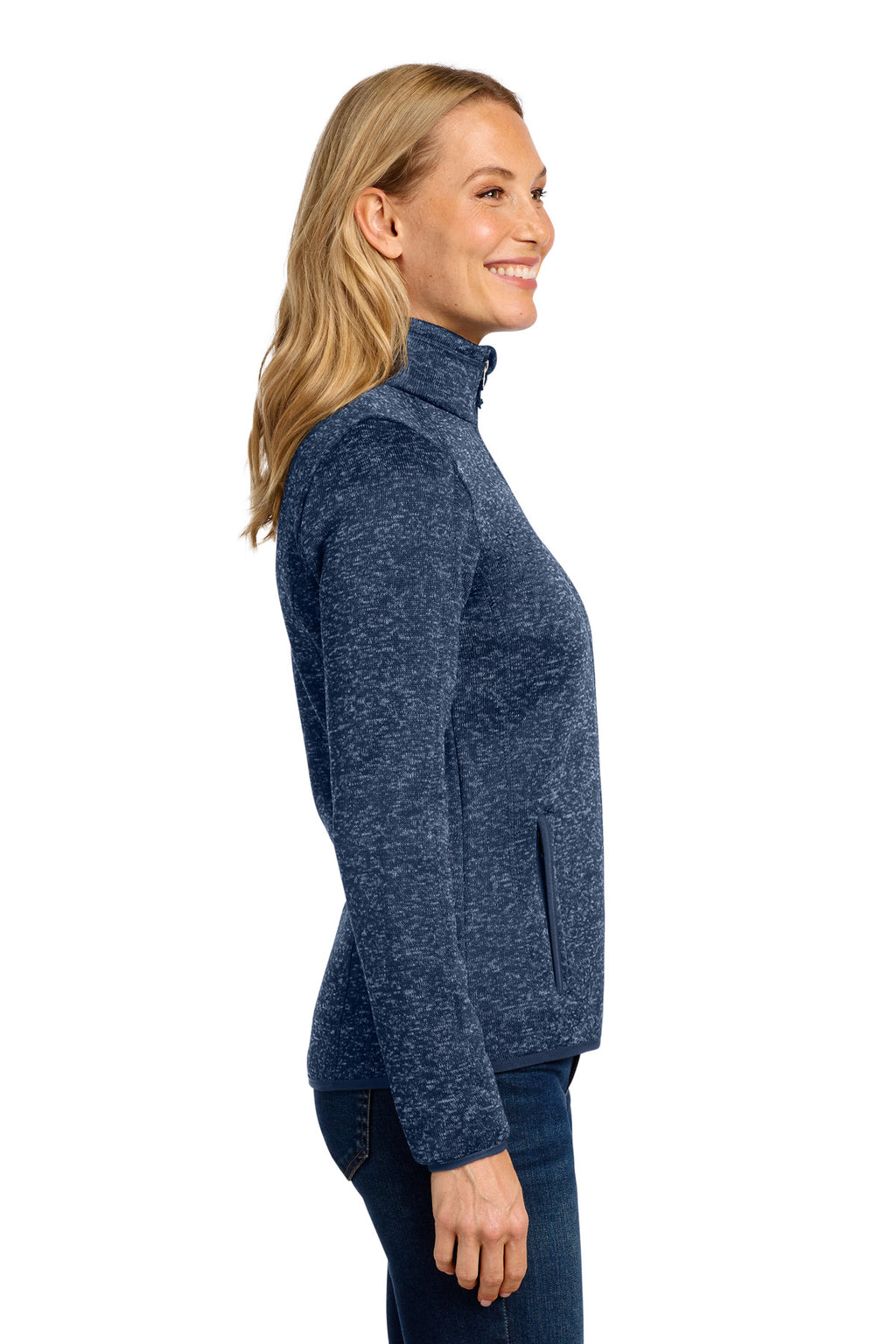 Port Authority Women's Sweater Fleece Jacket. L232 - River Blue Navy Heather - side