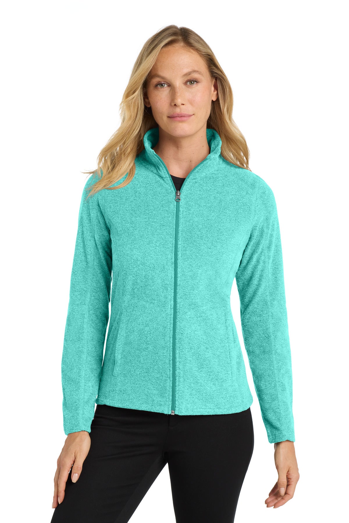 Port Authority Women's Heather Microfleece Full-Zip Jacket. L235 - Aqua Green Heather - front