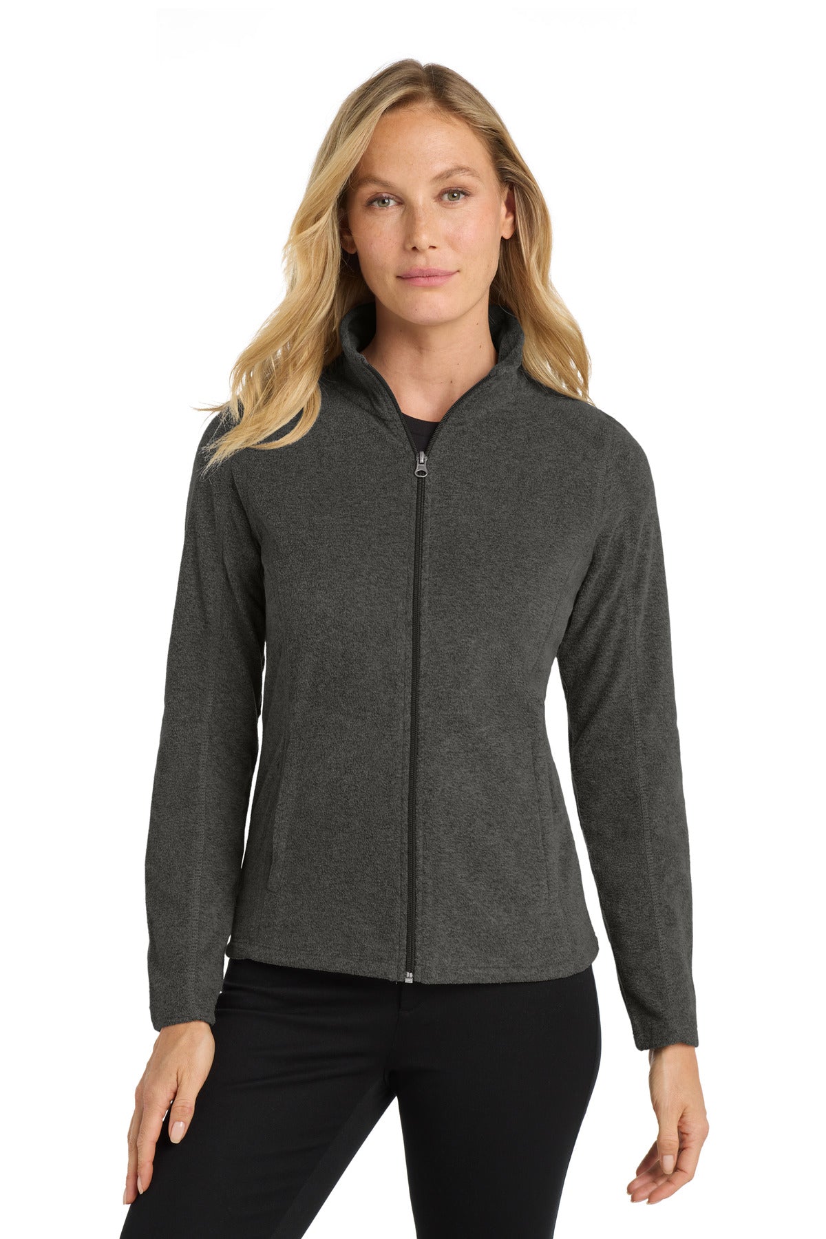Port Authority Women's Heather Microfleece Full-Zip Jacket. L235 - Black Charcoal Heather - front