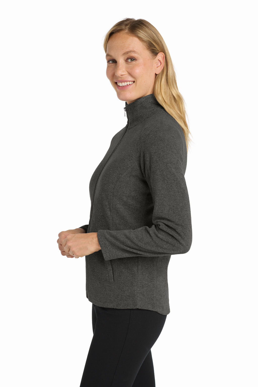 Port Authority Women's Heather Microfleece Full-Zip Jacket. L235 - Black Charcoal Heather - side