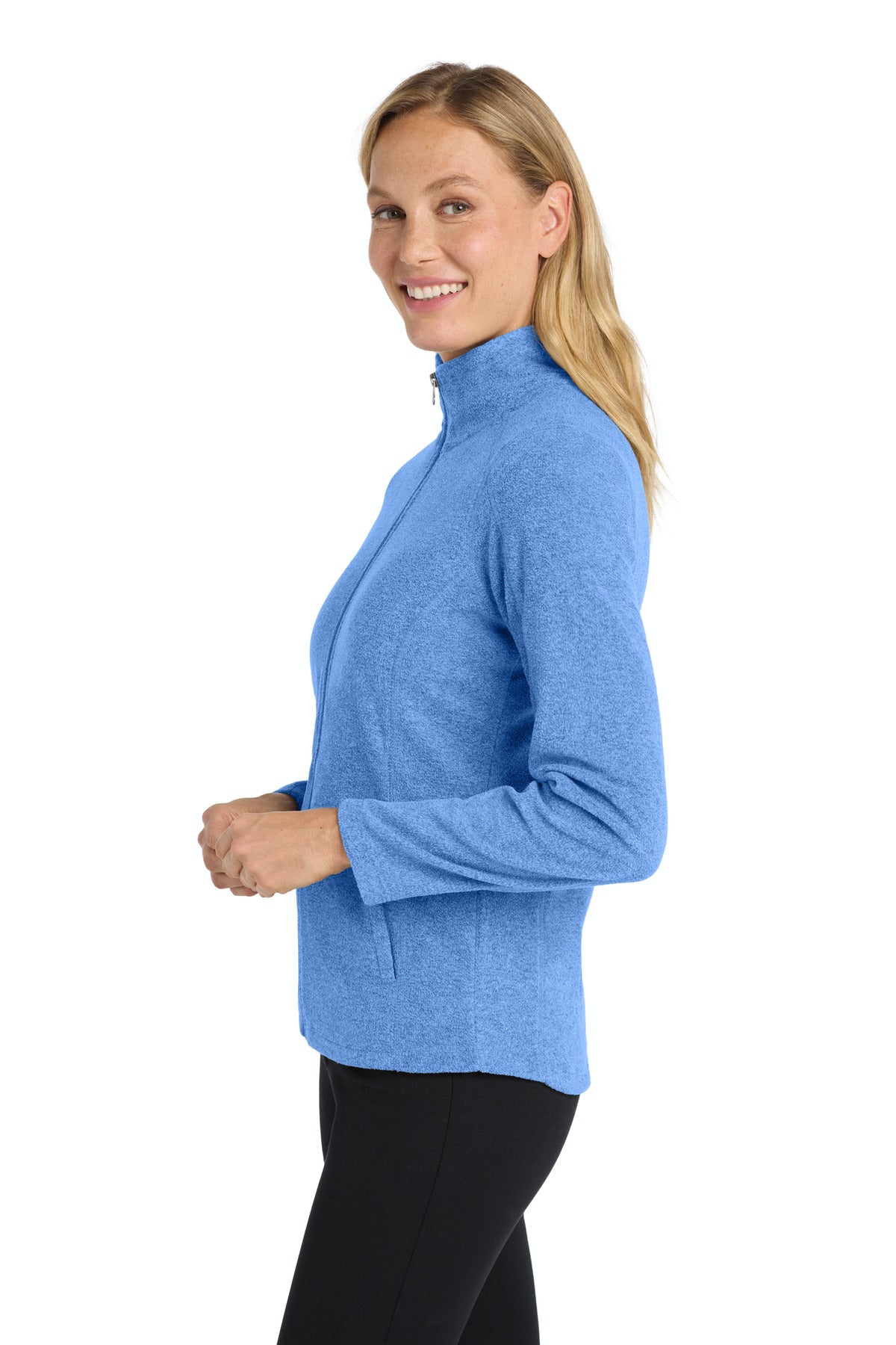 Port Authority Women's Heather Microfleece Full-Zip Jacket. L235 - Light Royal Heather - side