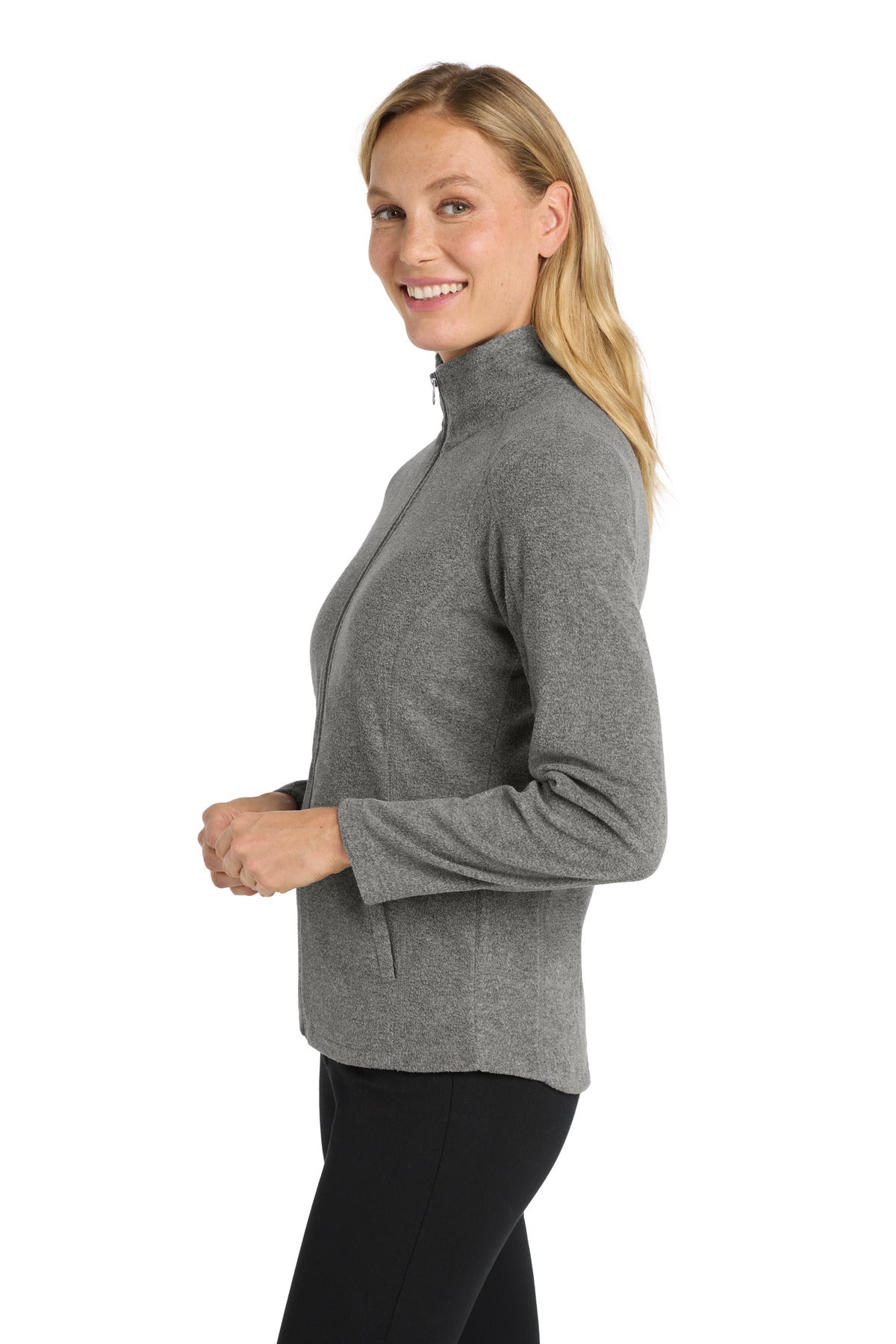 Port Authority Women's Heather Microfleece Full-Zip Jacket. L235 - Pearl Grey Heather - side