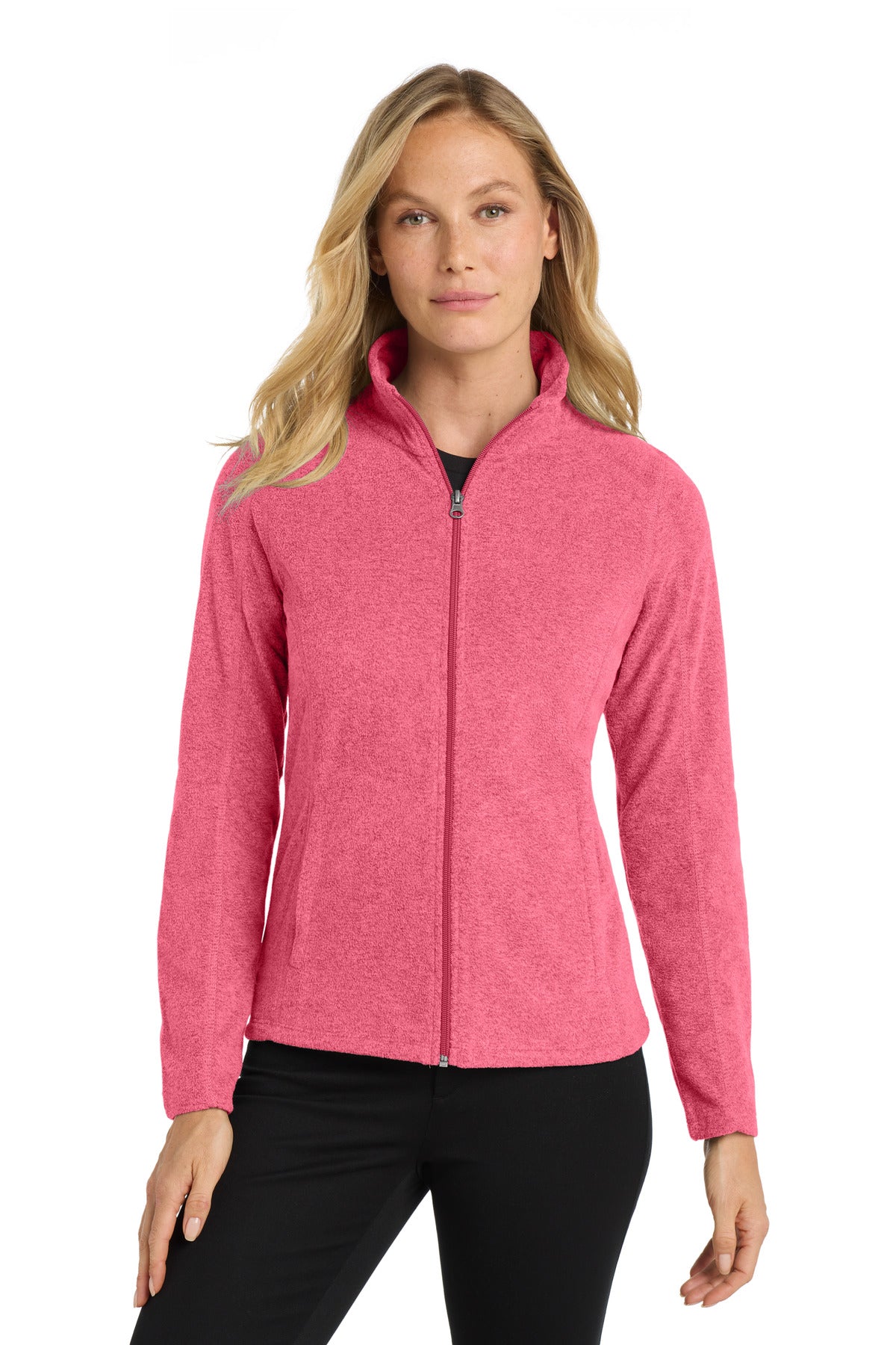 Port Authority Women's Heather Microfleece Full-Zip Jacket. L235 - Pink Raspberry Heather - front