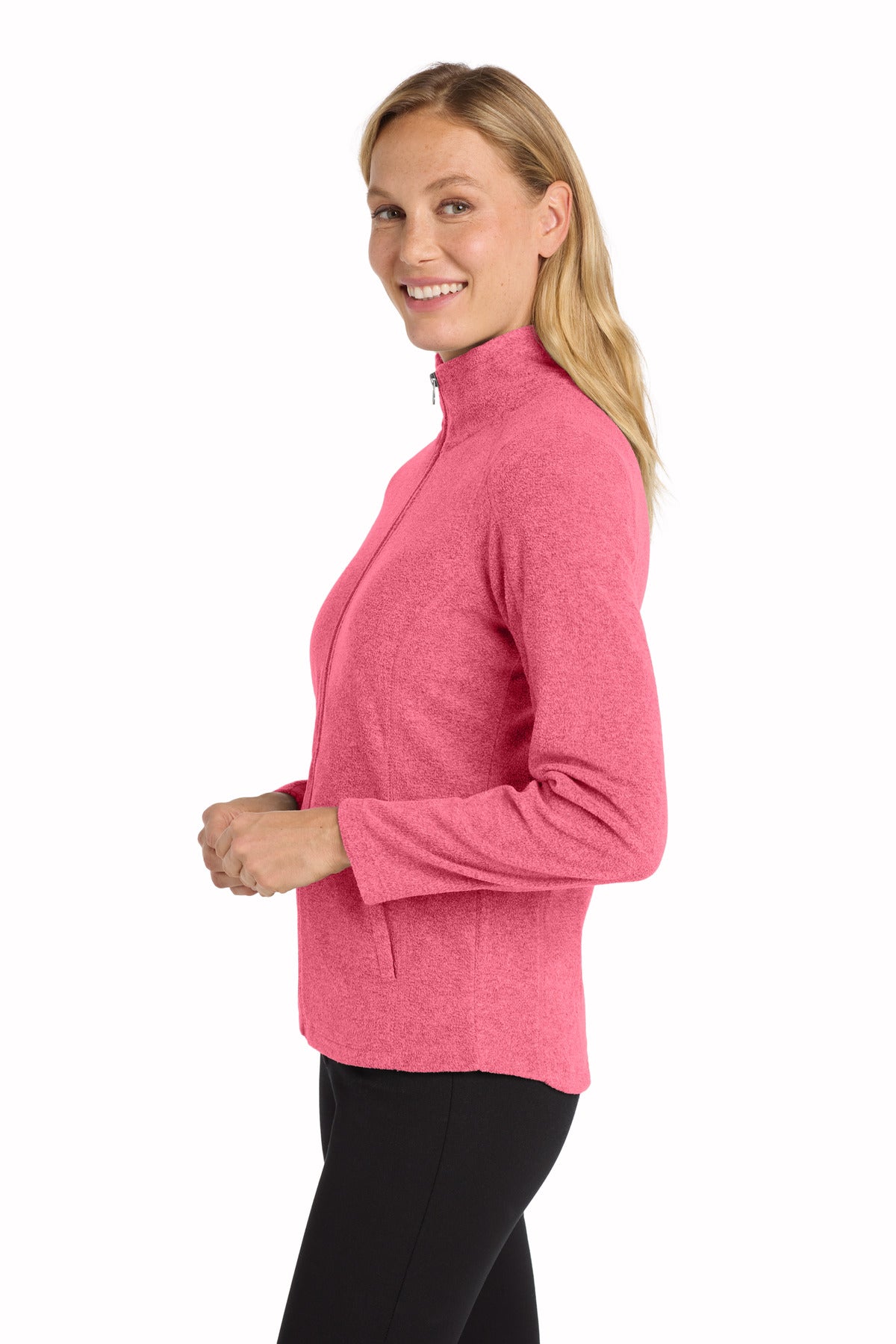 Port Authority Women's Heather Microfleece Full-Zip Jacket. L235 - Pink Raspberry Heather - side
