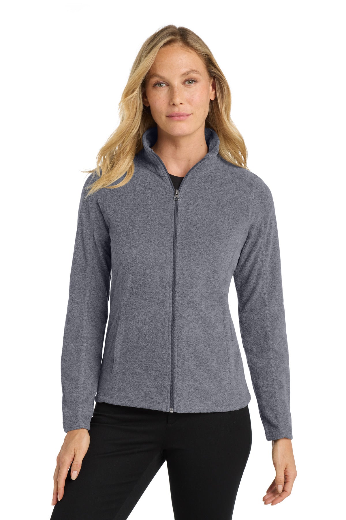 Port Authority Women's Heather Microfleece Full-Zip Jacket. L235 - True Navy Heather - front
