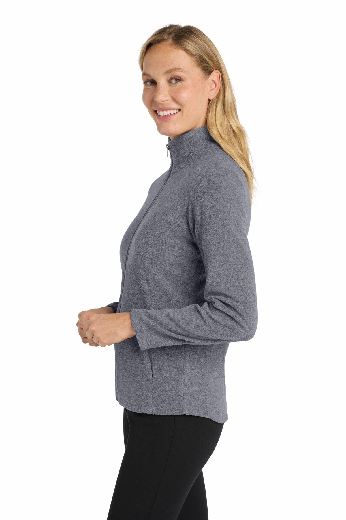 Port Authority Women's Heather Microfleece Full-Zip Jacket. L235 - True Navy Heather - side
