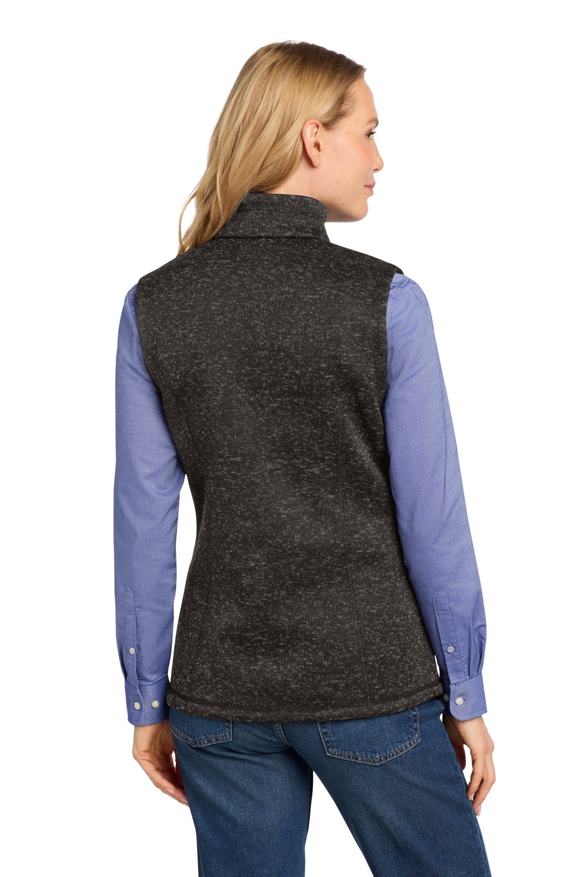 Port Authority Women's Sweater Fleece Vest L236 - Black Heather - back