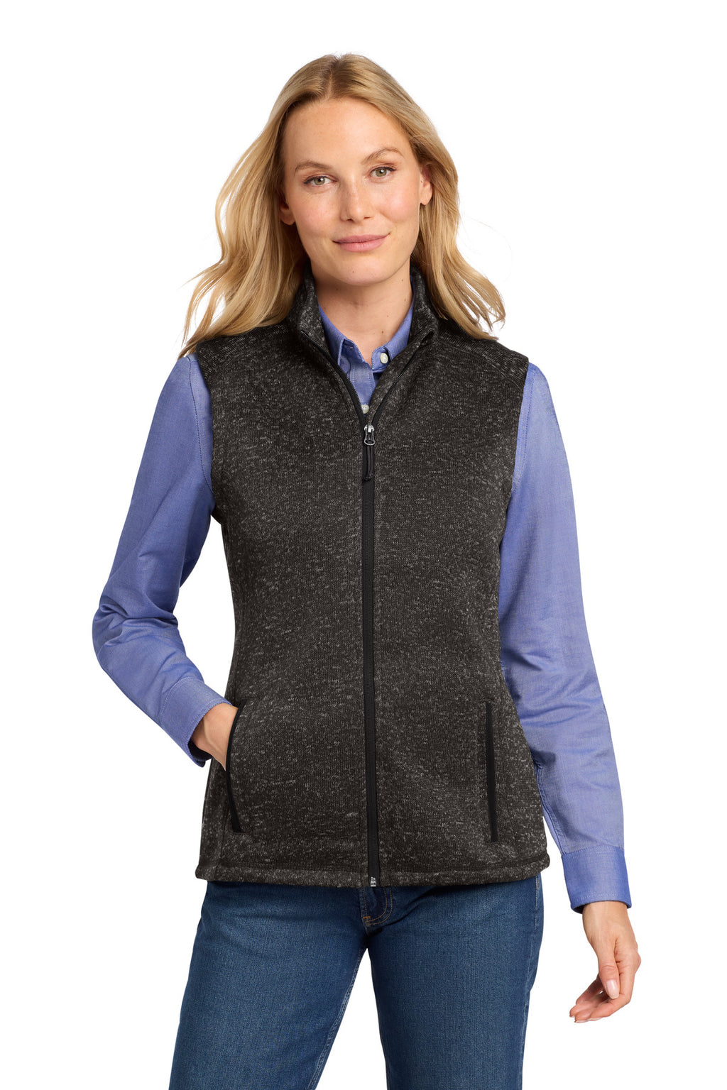 Port Authority Women's Sweater Fleece Vest L236 - Black Heather - front