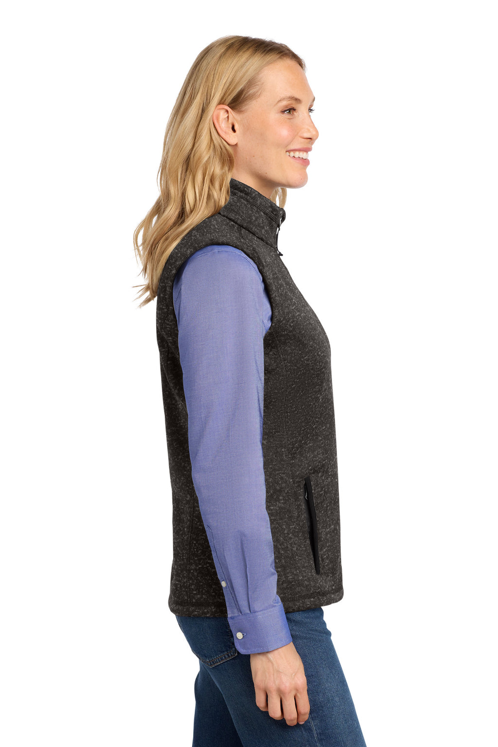 Port Authority Women's Sweater Fleece Vest L236 - Black Heather - side