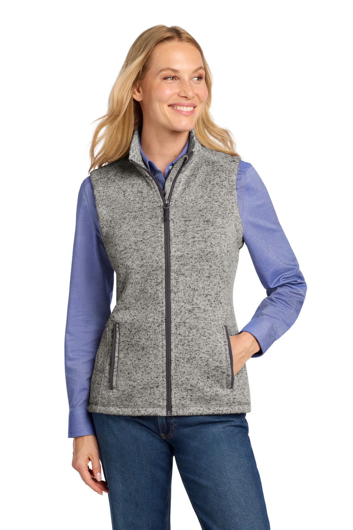 Port Authority Women's Sweater Fleece Vest L236 - Grey Heather - front