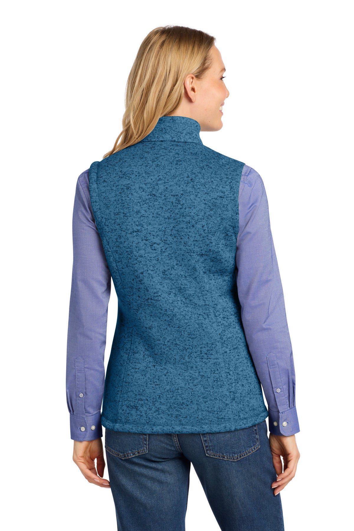 Port Authority Women's Sweater Fleece Vest L236 - Medium Blue Heather - back