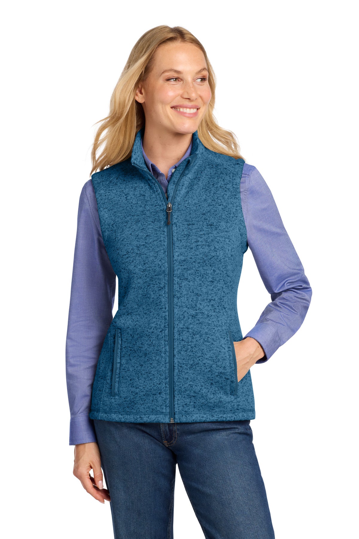 Port Authority Women's Sweater Fleece Vest L236 - Medium Blue Heather - front