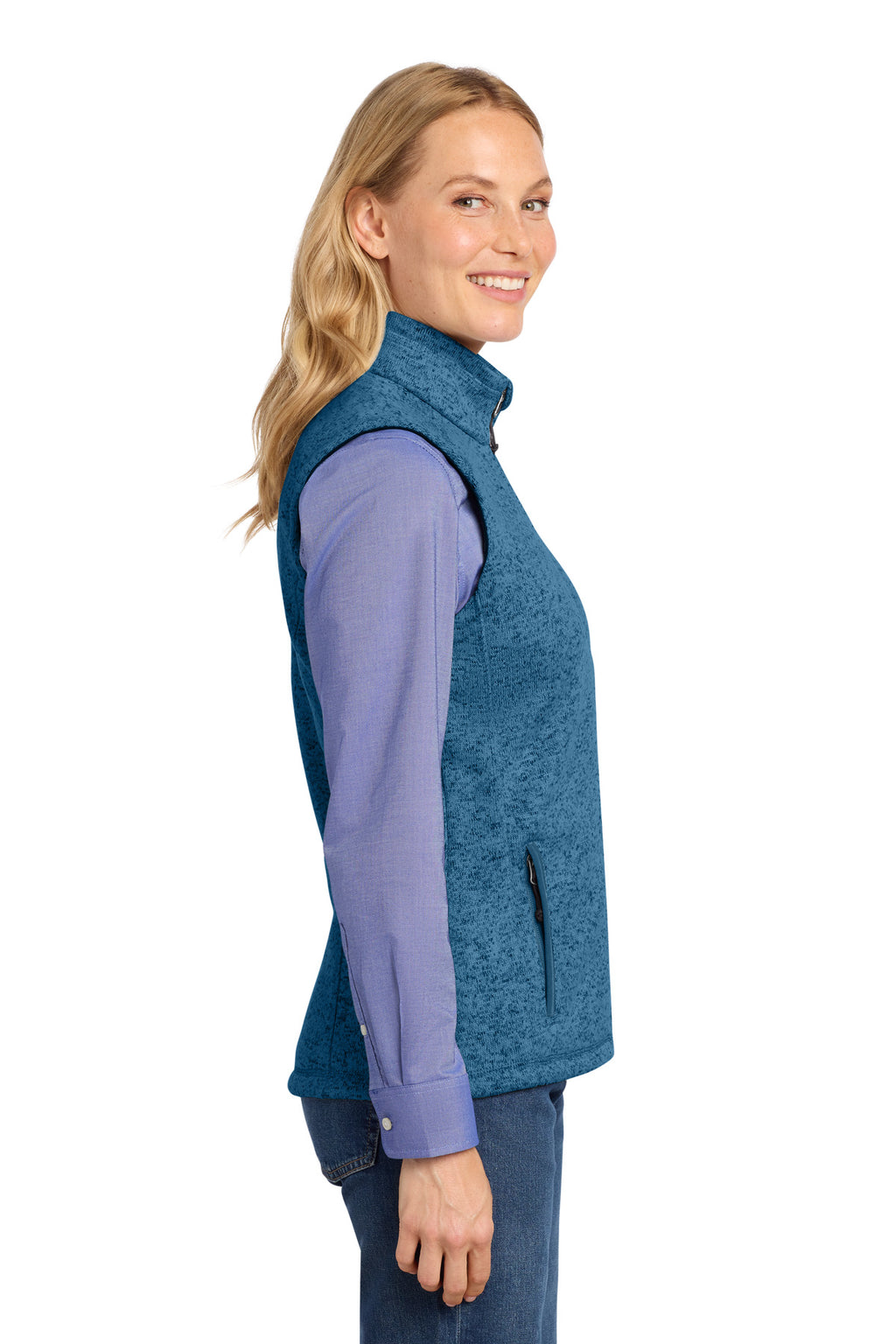 Port Authority Women's Sweater Fleece Vest L236 - Medium Blue Heather - side
