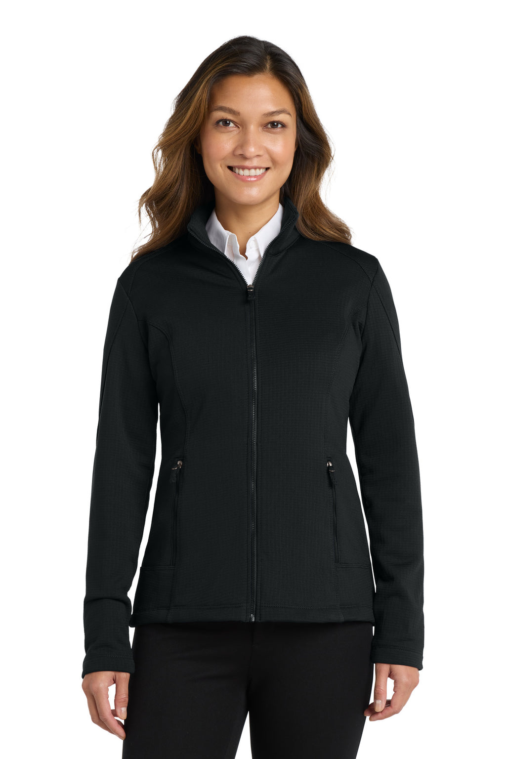 Port Authority Women's Grid Fleece Jacket. L239 - Deep Black - front