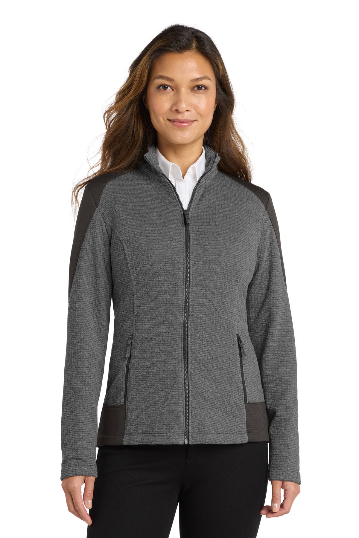 Port Authority Women's Grid Fleece Jacket. L239 - Grey Smoke Heather/ Grey Smoke - front