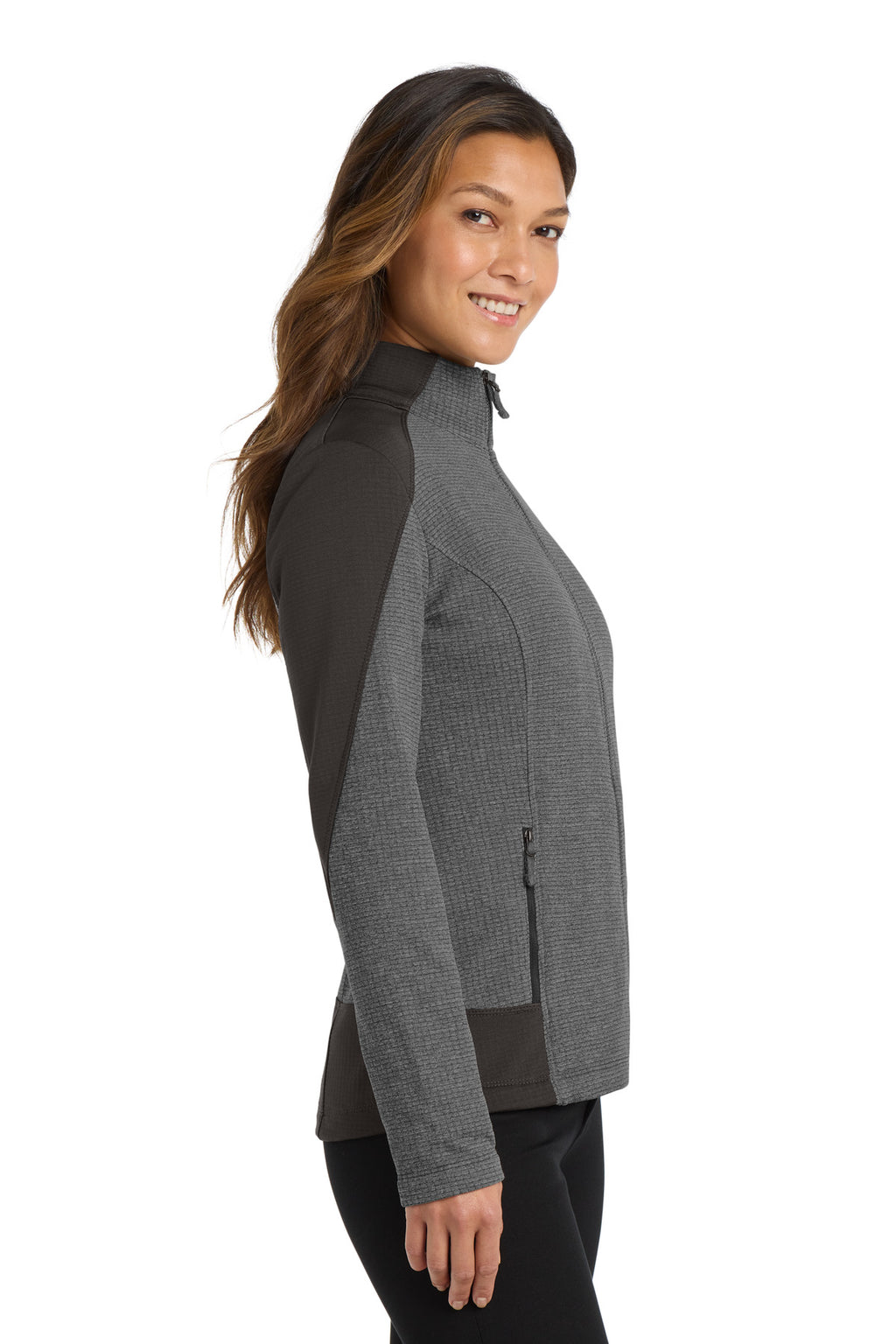 Port Authority Women's Grid Fleece Jacket. L239 - Grey Smoke Heather/ Grey Smoke - side
