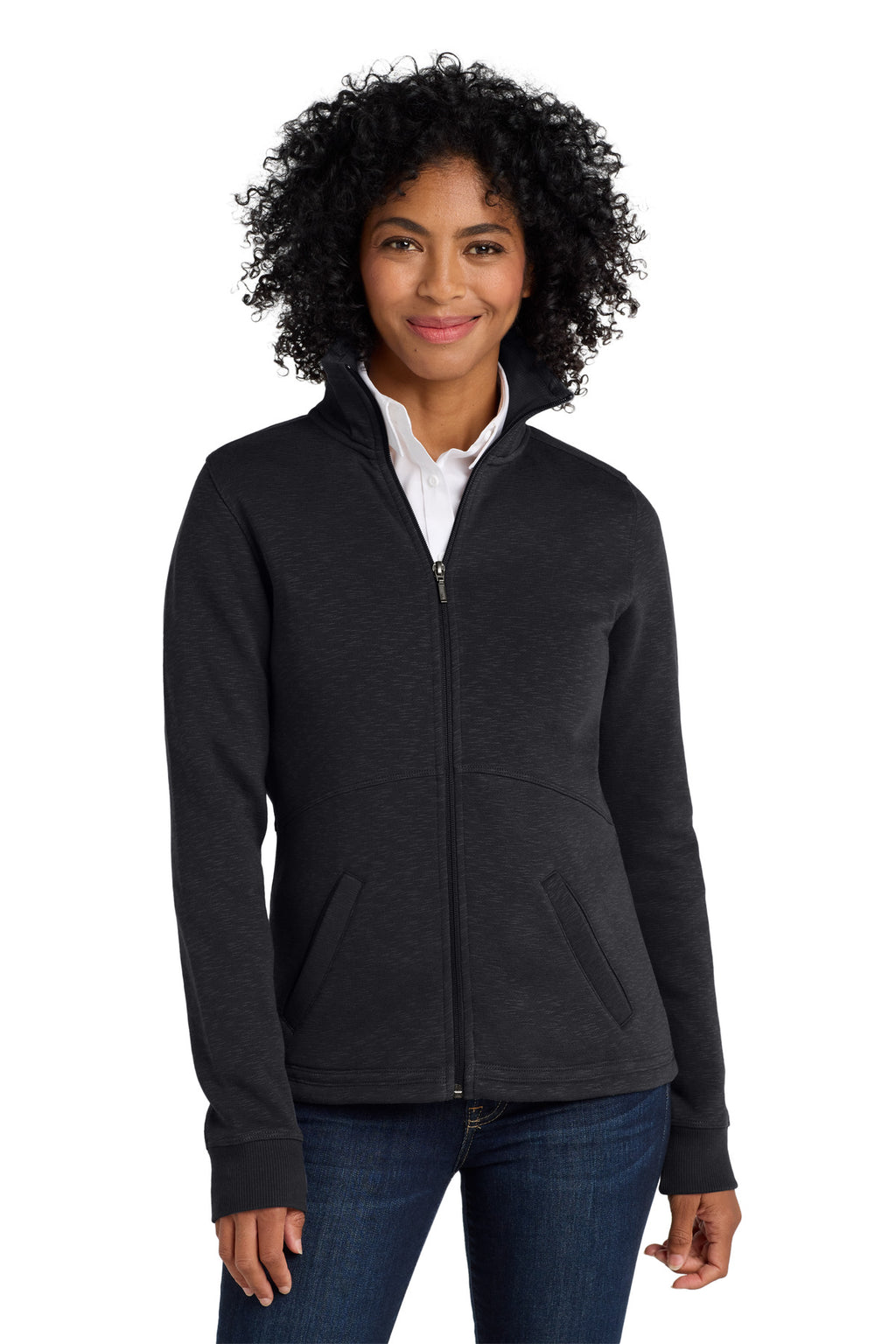 Port Authority Women's Slub Fleece Full-Zip Jacket. L293 - Black - front