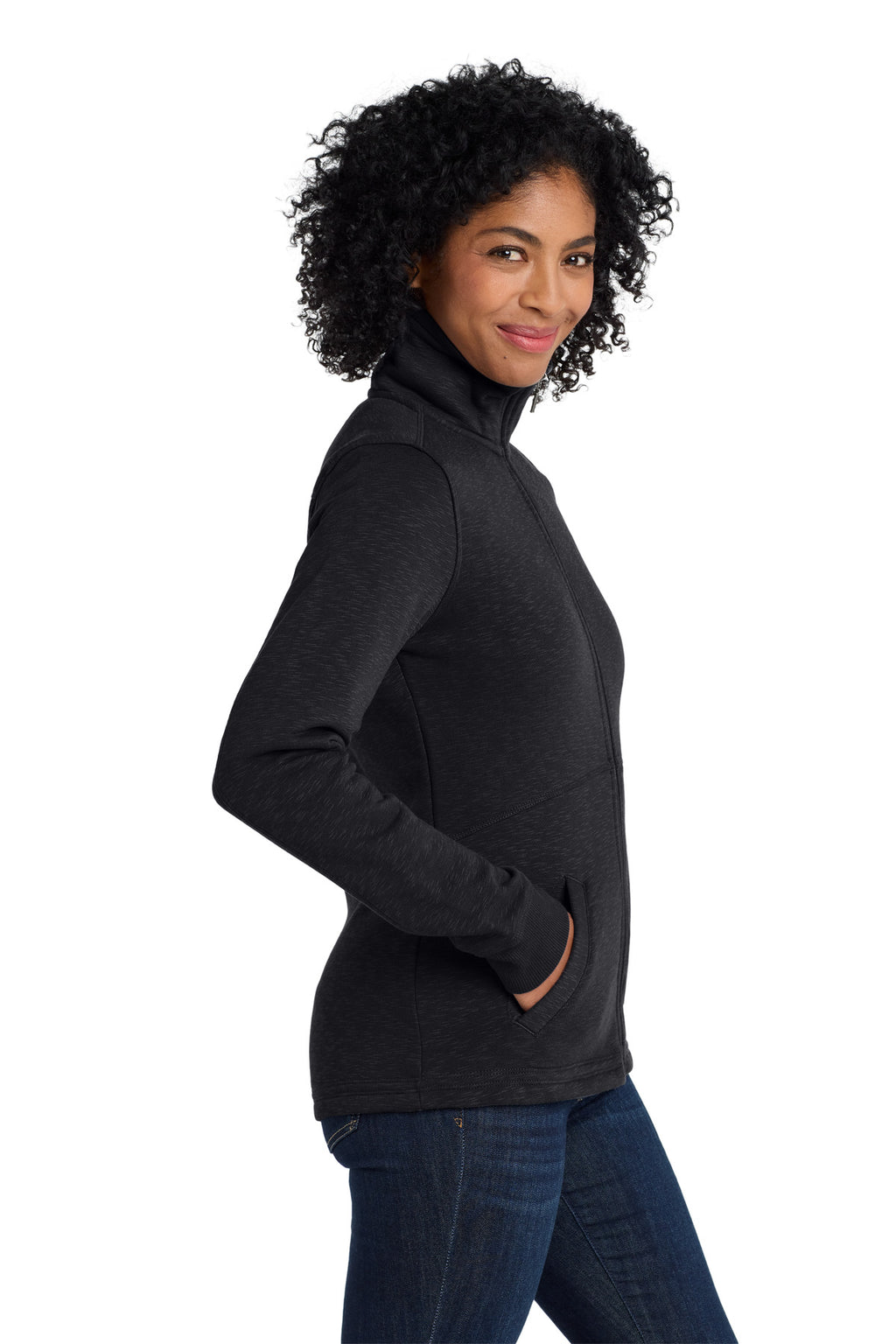 Port Authority Women's Slub Fleece Full-Zip Jacket. L293 - Black - side
