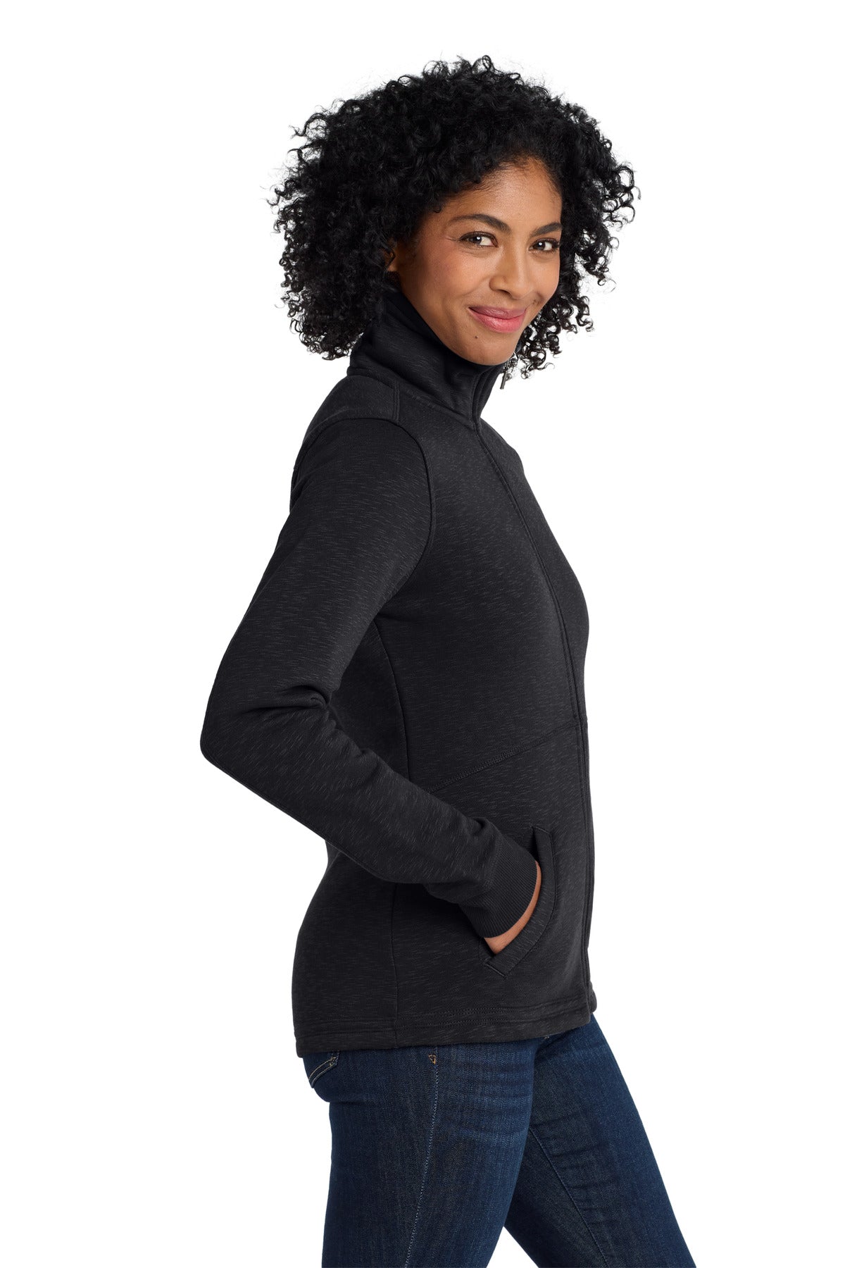 Port Authority Women's Slub Fleece Full-Zip Jacket. L293 - Black - side