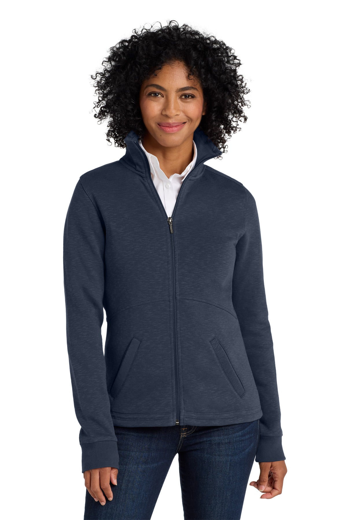 Port Authority Women's Slub Fleece Full-Zip Jacket. L293 - Navy - front