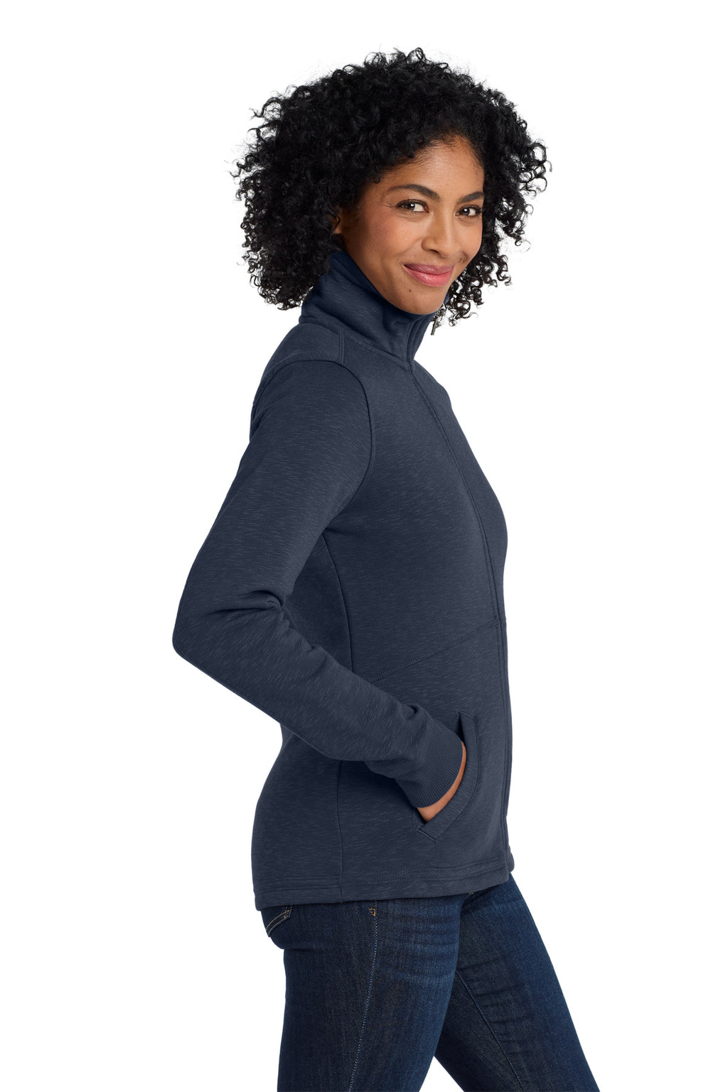 Port Authority Women's Slub Fleece Full-Zip Jacket. L293 - Navy - side
