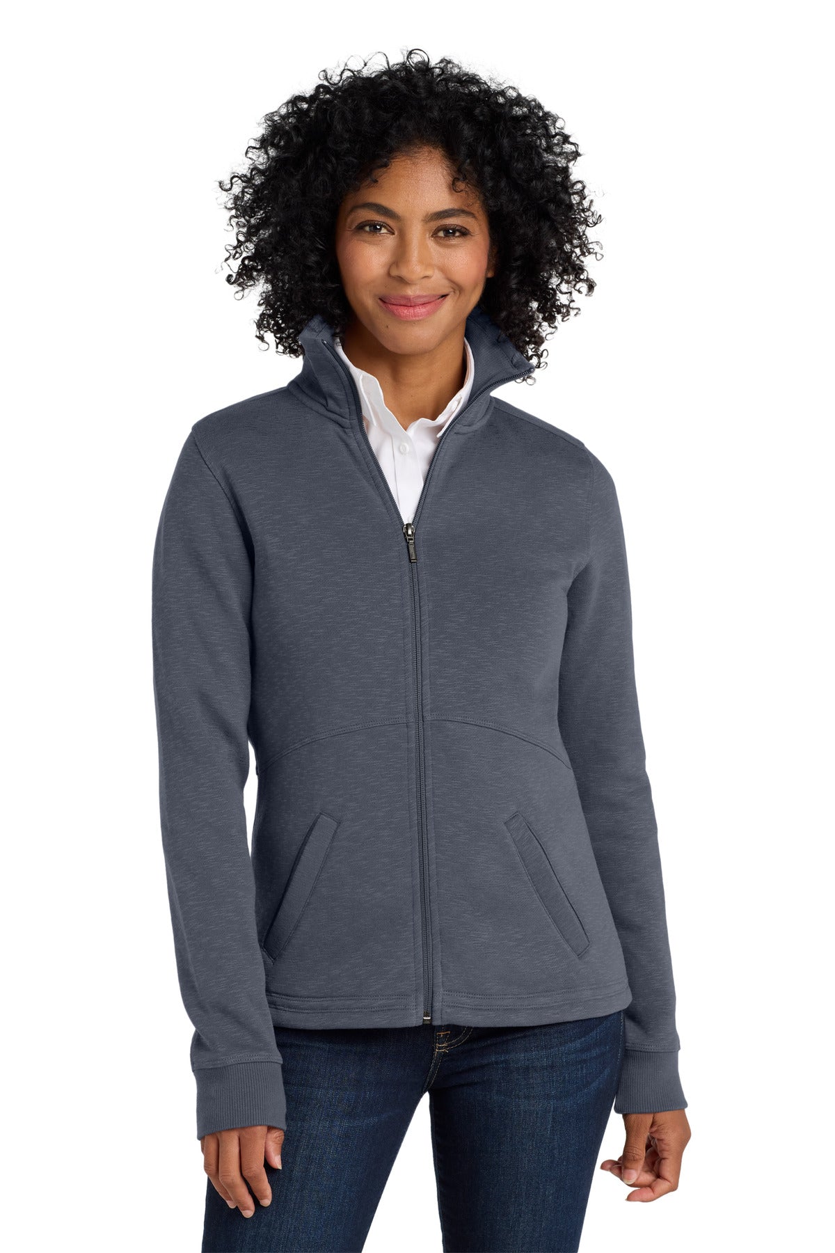 Port Authority Women's Slub Fleece Full-Zip Jacket. L293 - Slate Grey - front