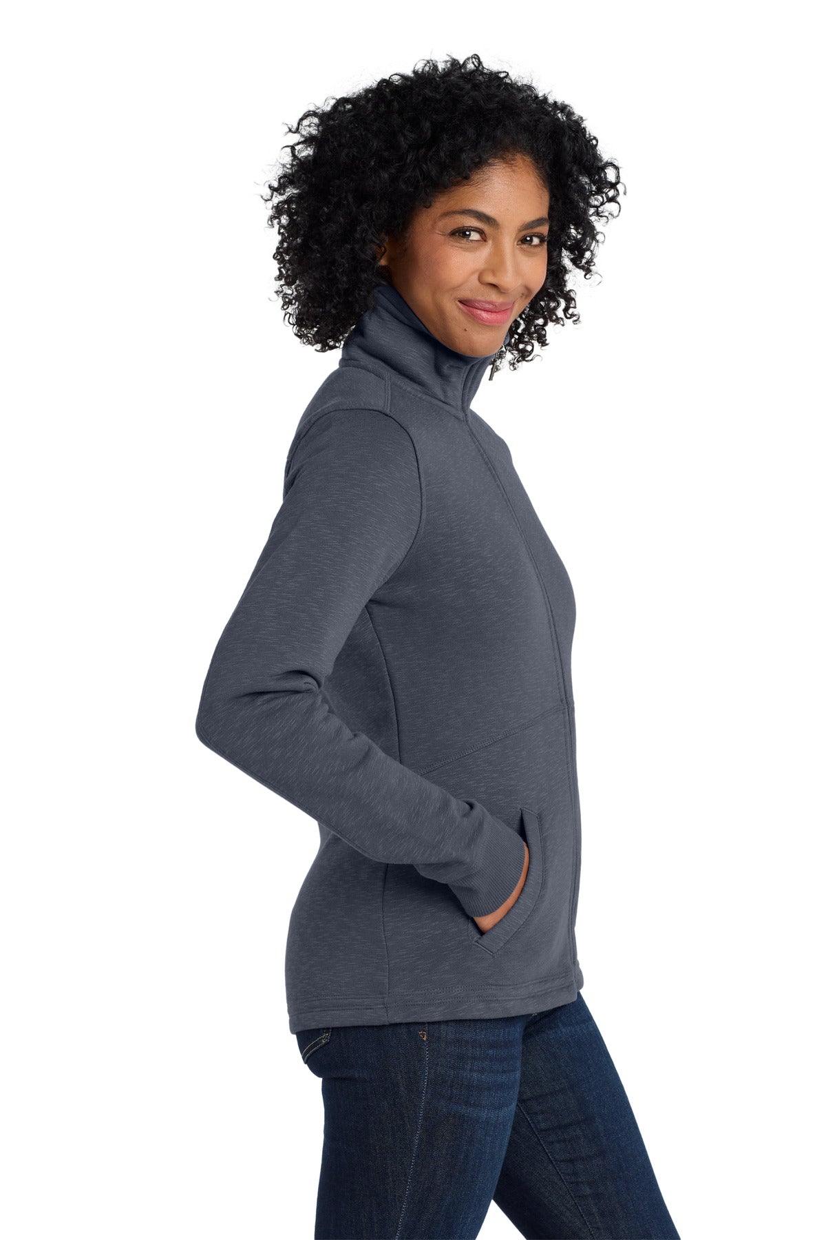 Port Authority Women's Slub Fleece Full-Zip Jacket. L293 - Slate Grey - side