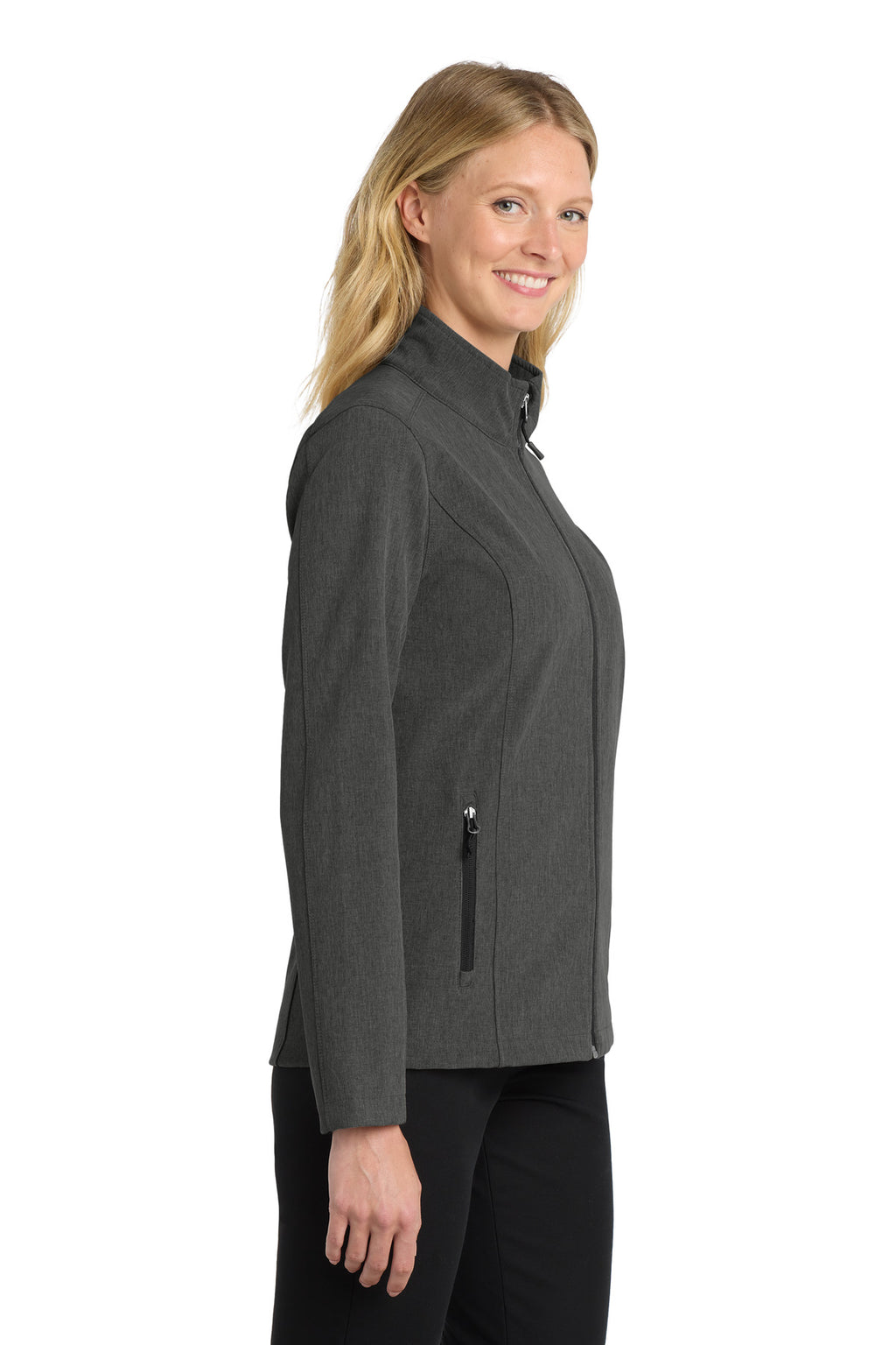 Port Authority Women's Core Soft Shell Jacket. L317 - Black Charcoal Heather - side