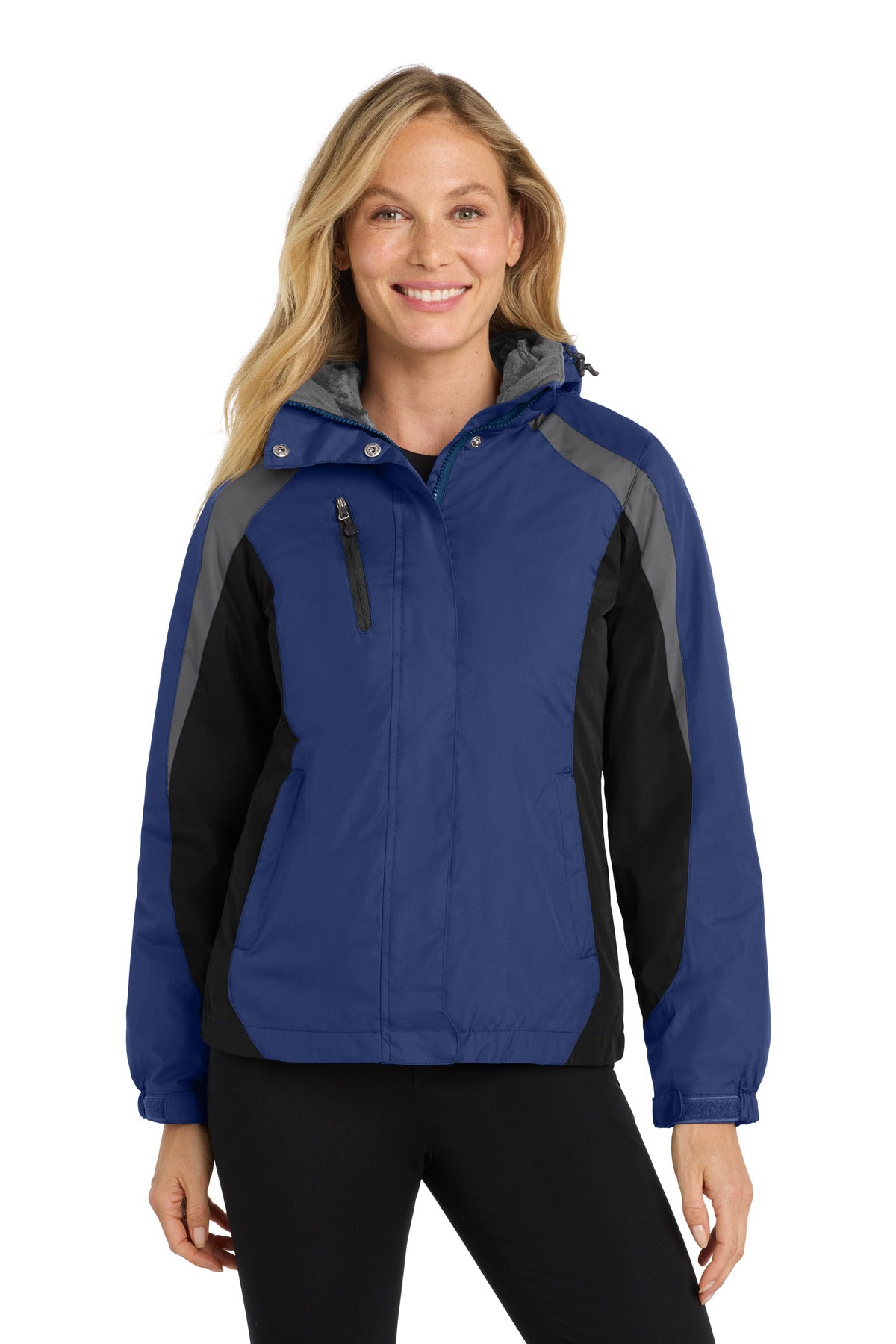 Port Authority Women's Colorblock 3-in-1 Jacket. L321 - Admiral Blue/ Black/ Magnet - front