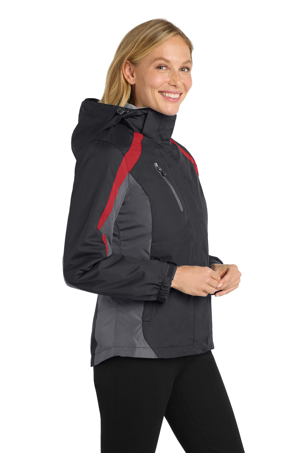 Port Authority Women's Colorblock 3-in-1 Jacket. L321 - Black/ Magnet/ Signal Red - side