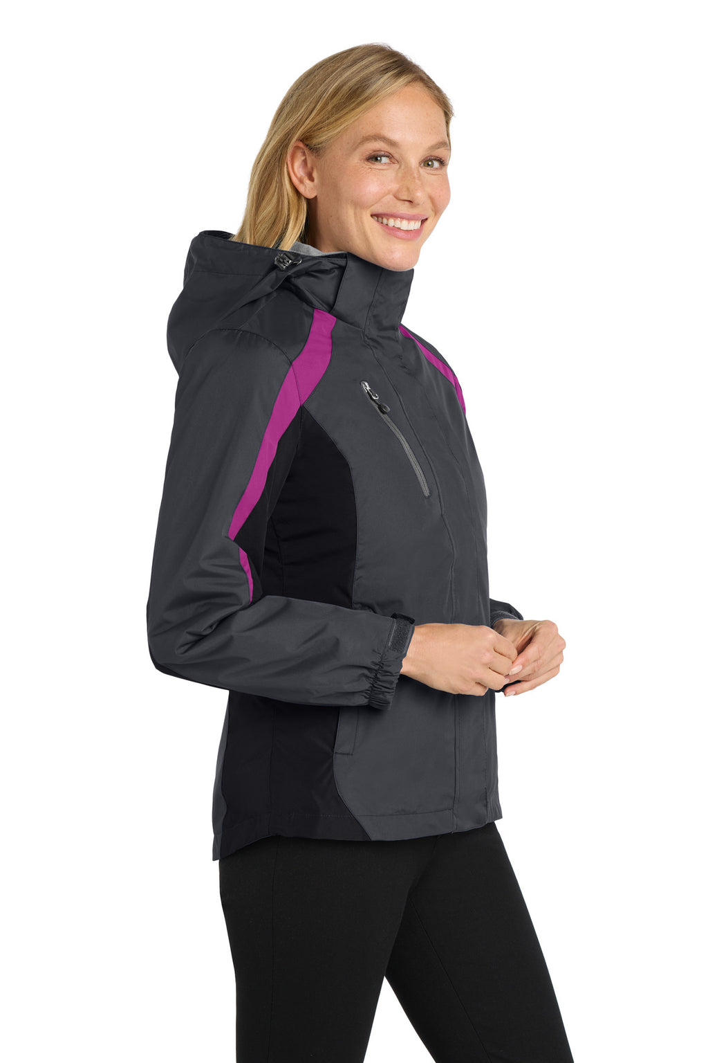 Port Authority Women's Colorblock 3-in-1 Jacket. L321 - Magnet/ Black/ Very Berry - side