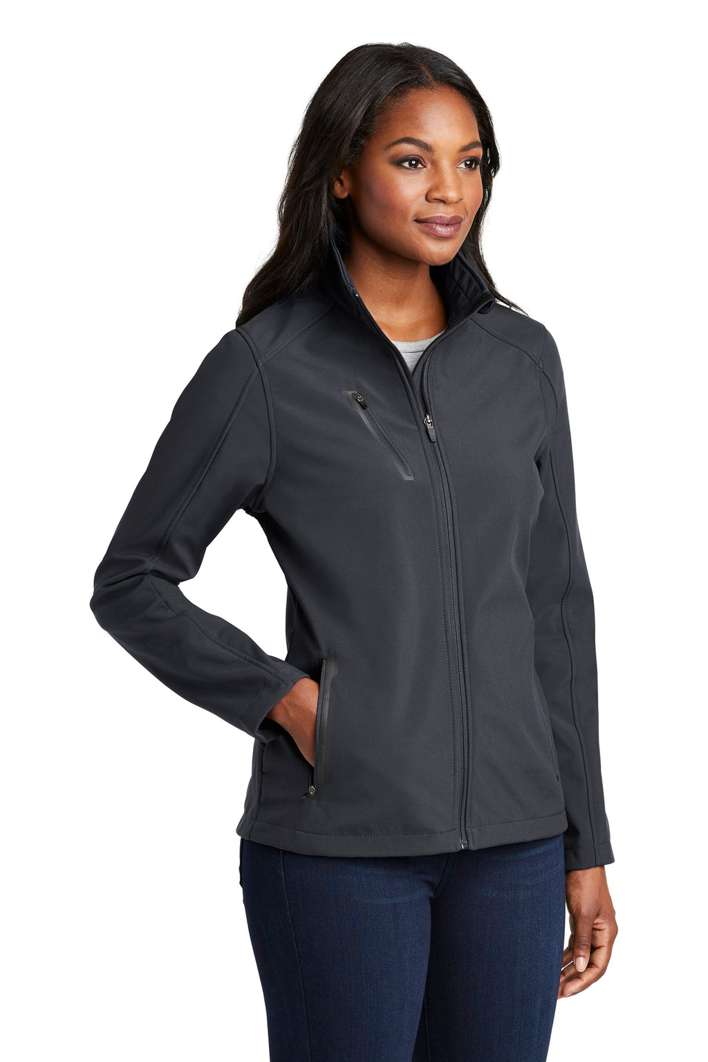 Port Authority Women's Welded Soft Shell Jacket. L324 - Battleship Grey - three_q